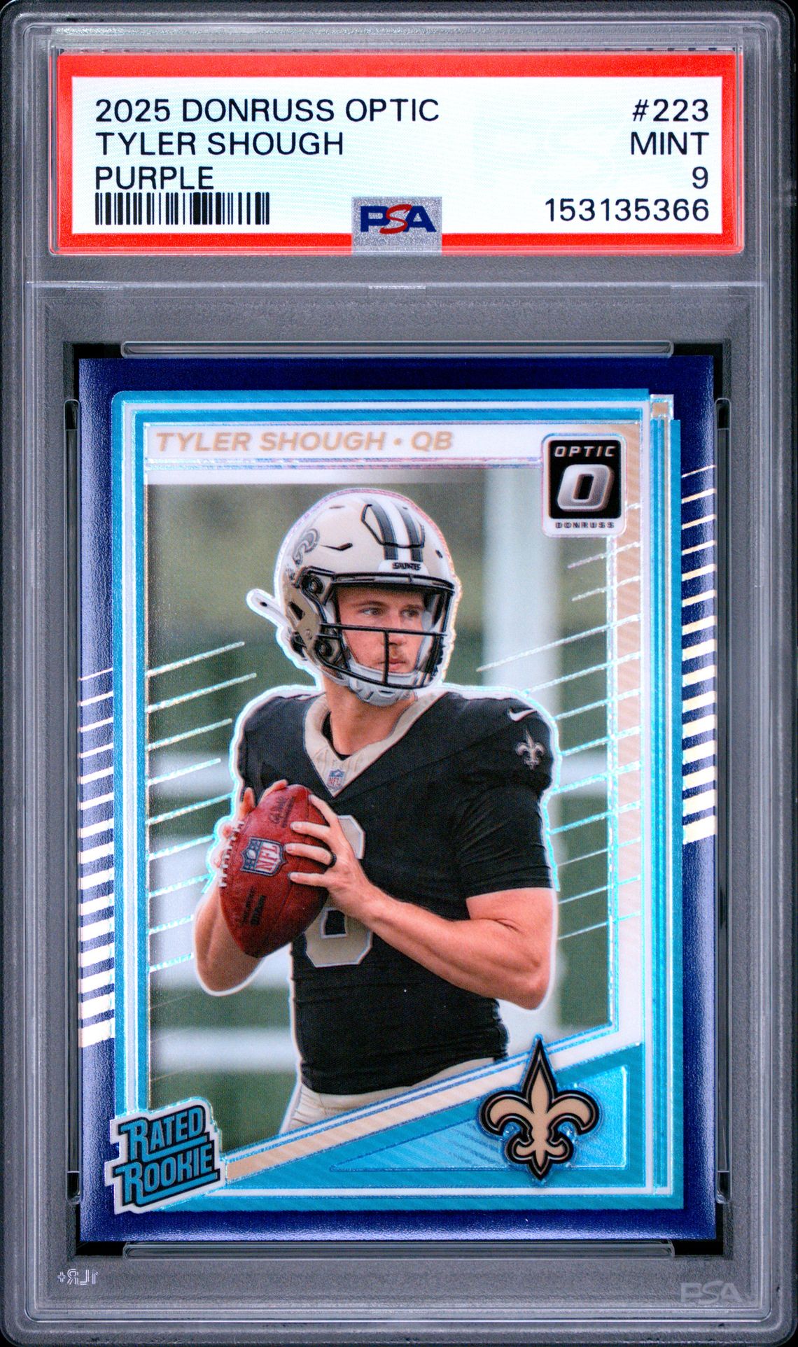 2025 Panini Donruss Optic Tyler Shough #223 (Purple) Mint 9 front