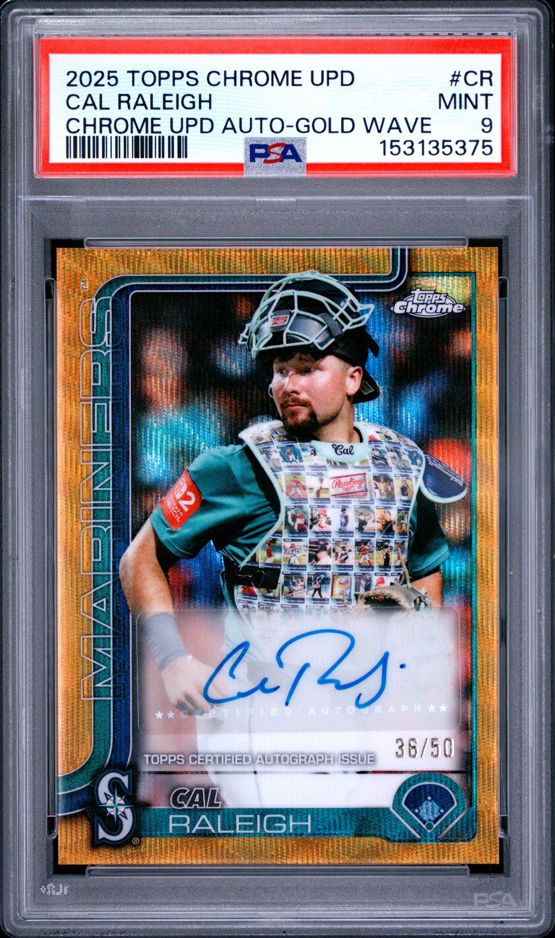 2025 Topps Chrome Update Chrome Update Autographs Cal Raleigh #Cr (Chrome Upd Auto-Gold Wave) Mint 9 front