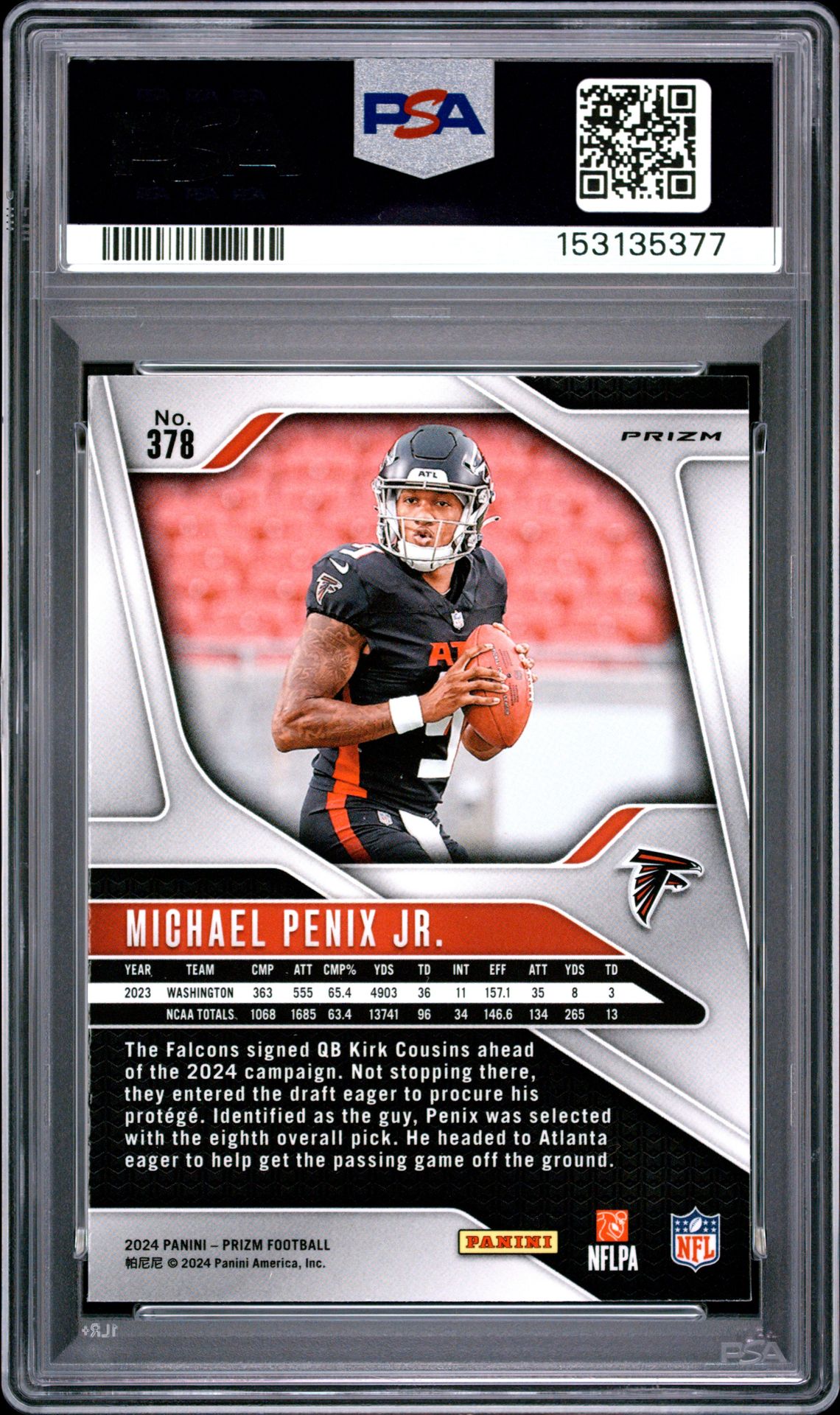 2024 Panini Prizm Michael Penix Jr. #378 (Silver Prizm) Mint 9 back