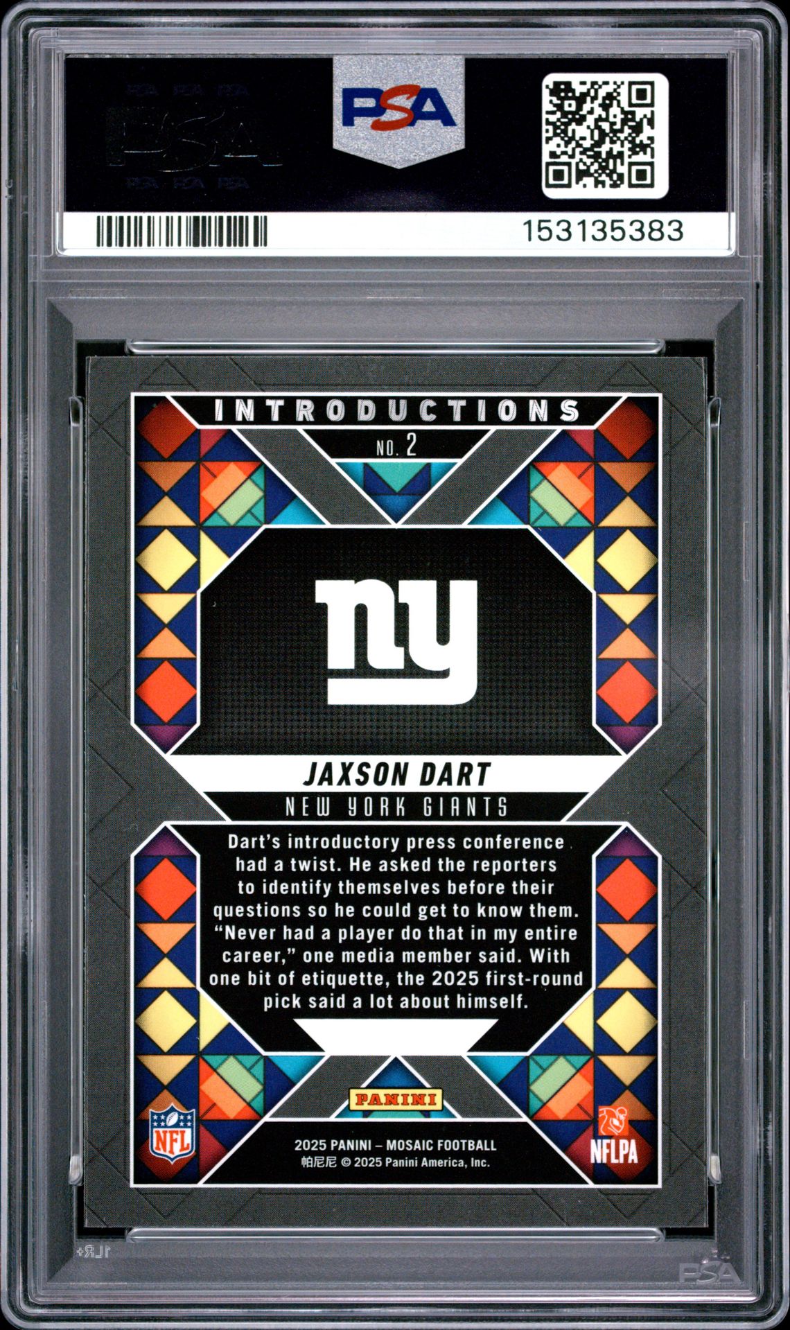 2025 Panini Mosaic Introductions Jaxson Dart #2 Nm-Mt 8 back