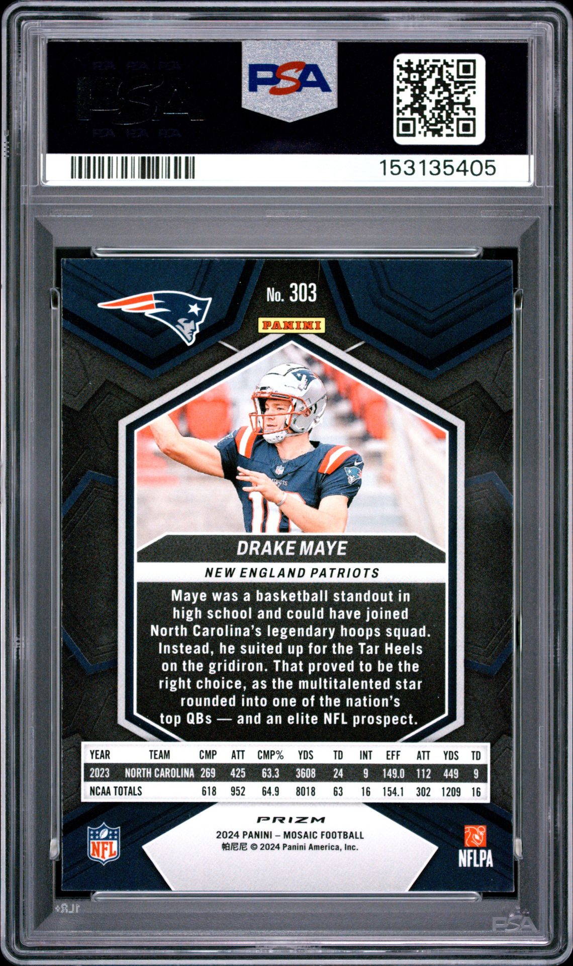 2024 Panini Mosaic Drake Maye #303 (Red) Mint 9 back