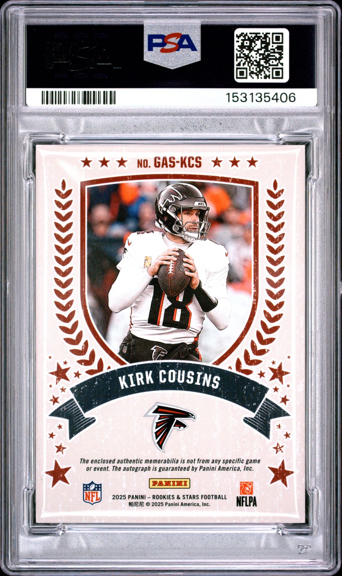 2025 Panini Rookies & Stars Great American Signatures Kirk Cousins #Gas-Kcs Nm-Mt 8 back