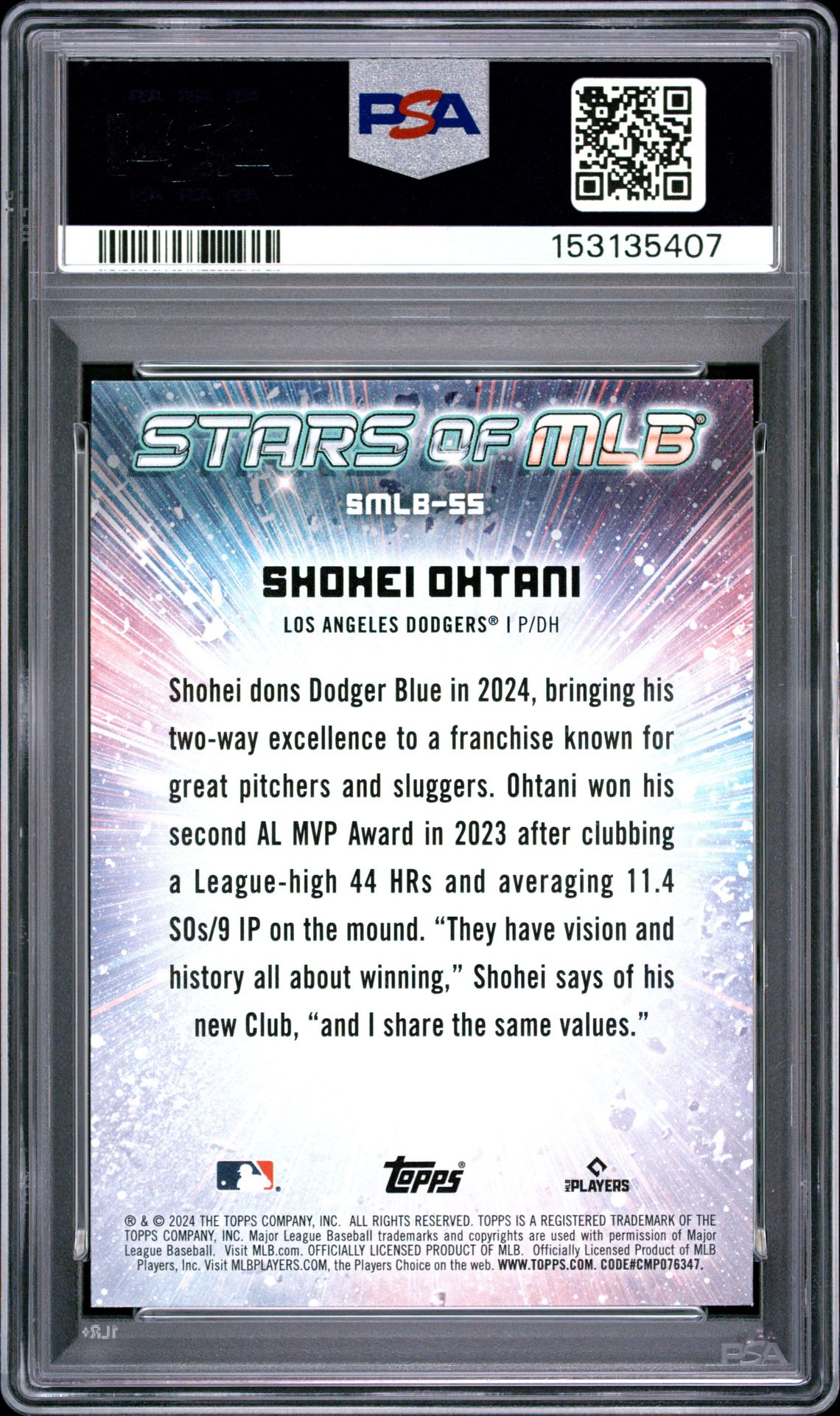 2024 Topps Stars Of Mlb Shohei Ohtani #Smlb55 (Series 2) Mint 9 back