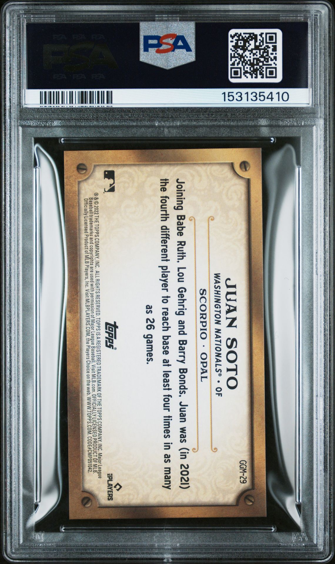 2022 Topps Gypsy Queen Gq Gems Minis Juan Soto #Ggm-29 (Gq Gems Minis) Mint 9 back