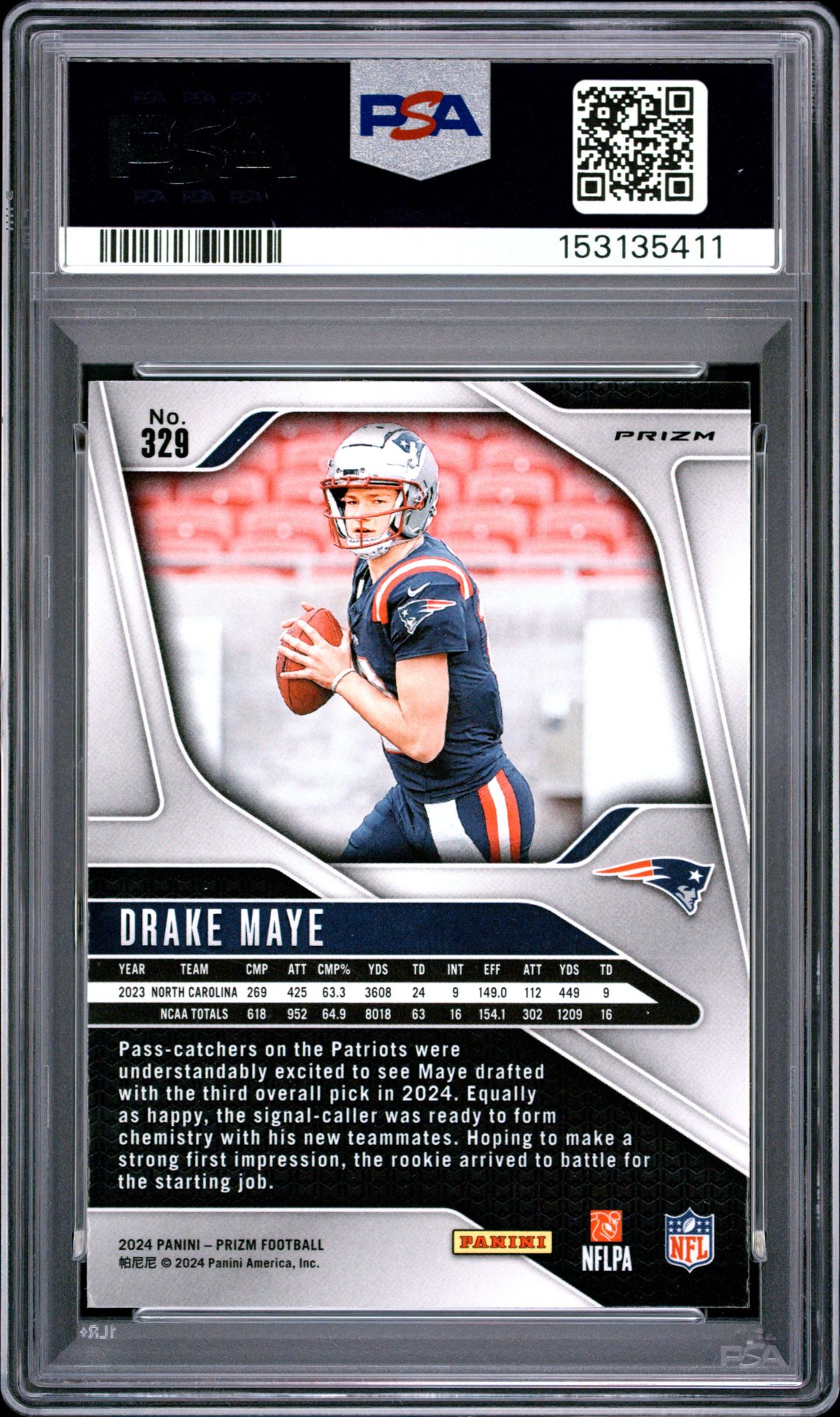 2024 Panini Prizm Drake Maye #329 (Lazer Prizm) Gem Mt 10 back