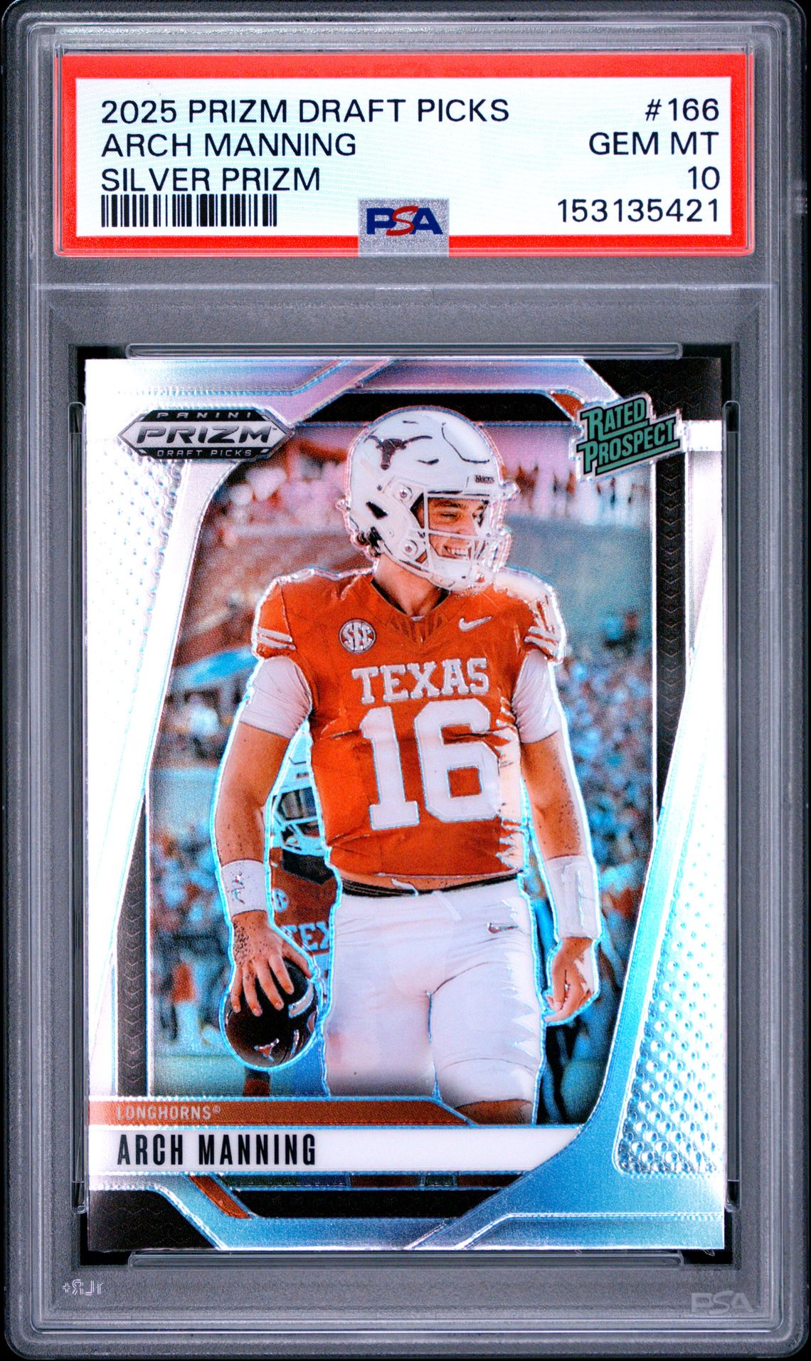 2025 Panini Prizm Draft Picks Arch Manning #166 (Silver Prizm) Gem Mt 10 front