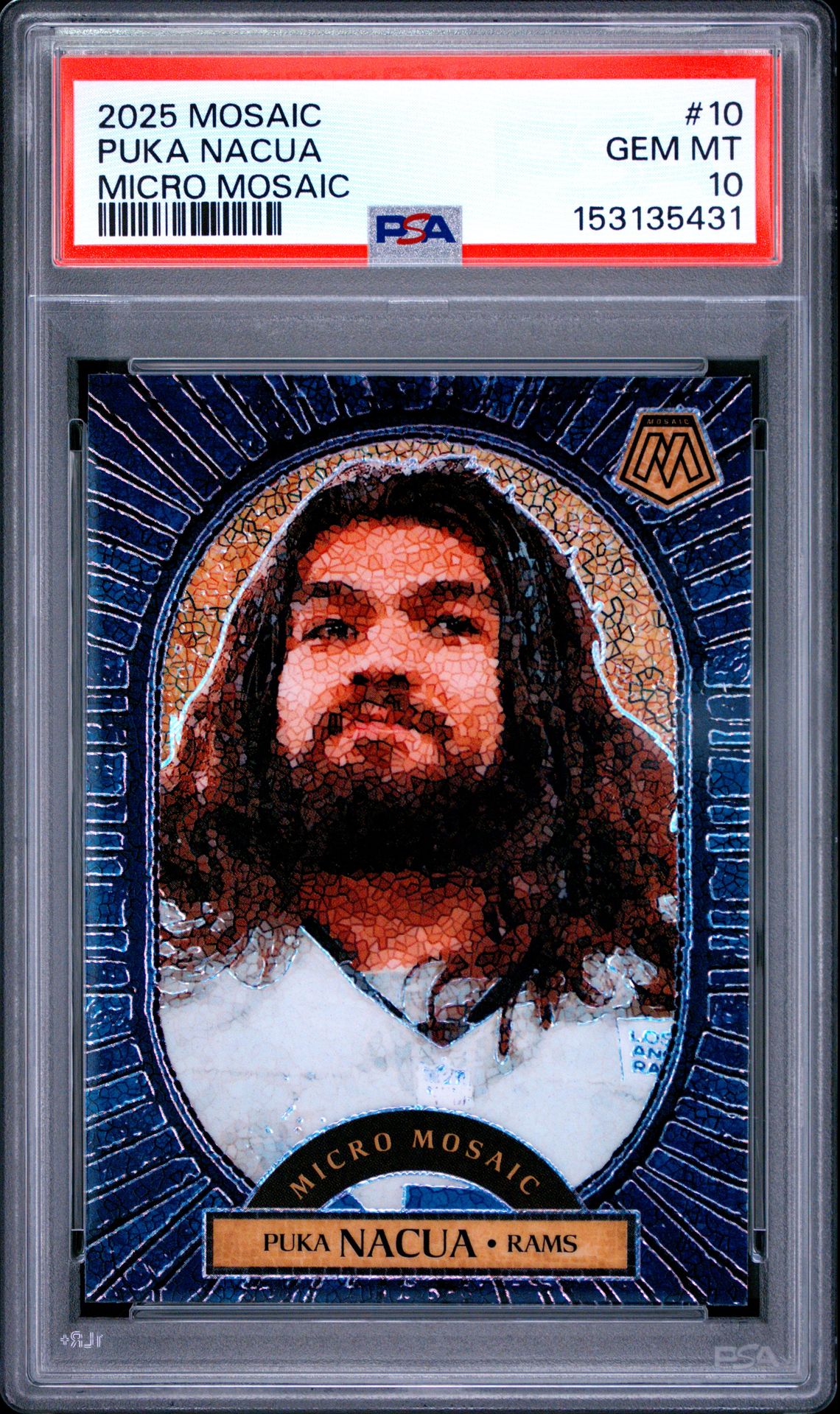 2025 Panini Mosaic Micro Mosaic Puka Nacua #10 Gem Mt 10 front view - PSA graded GEM MT 10
