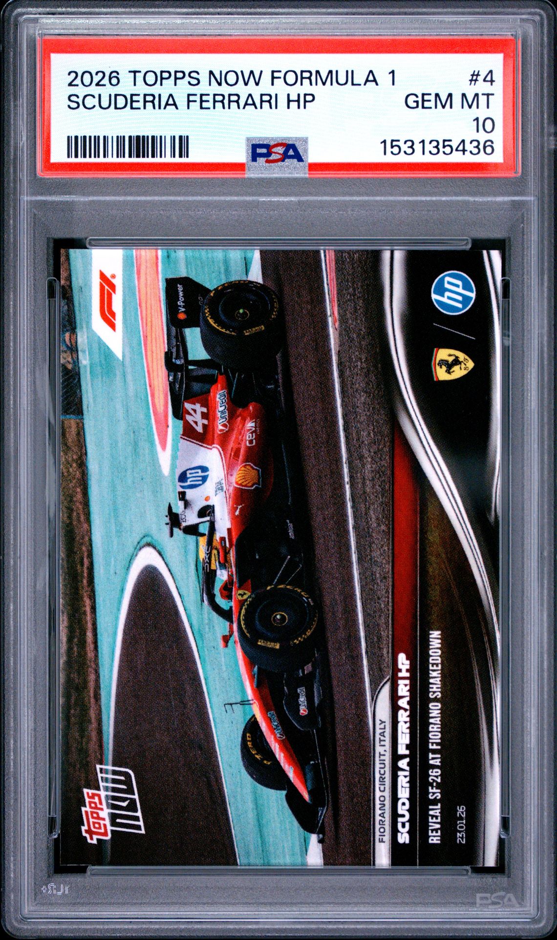 2026 Topps Now Formula 1 Scuderia Ferrari Hp #4 Gem Mt 10 front view - PSA graded GEM MT 10