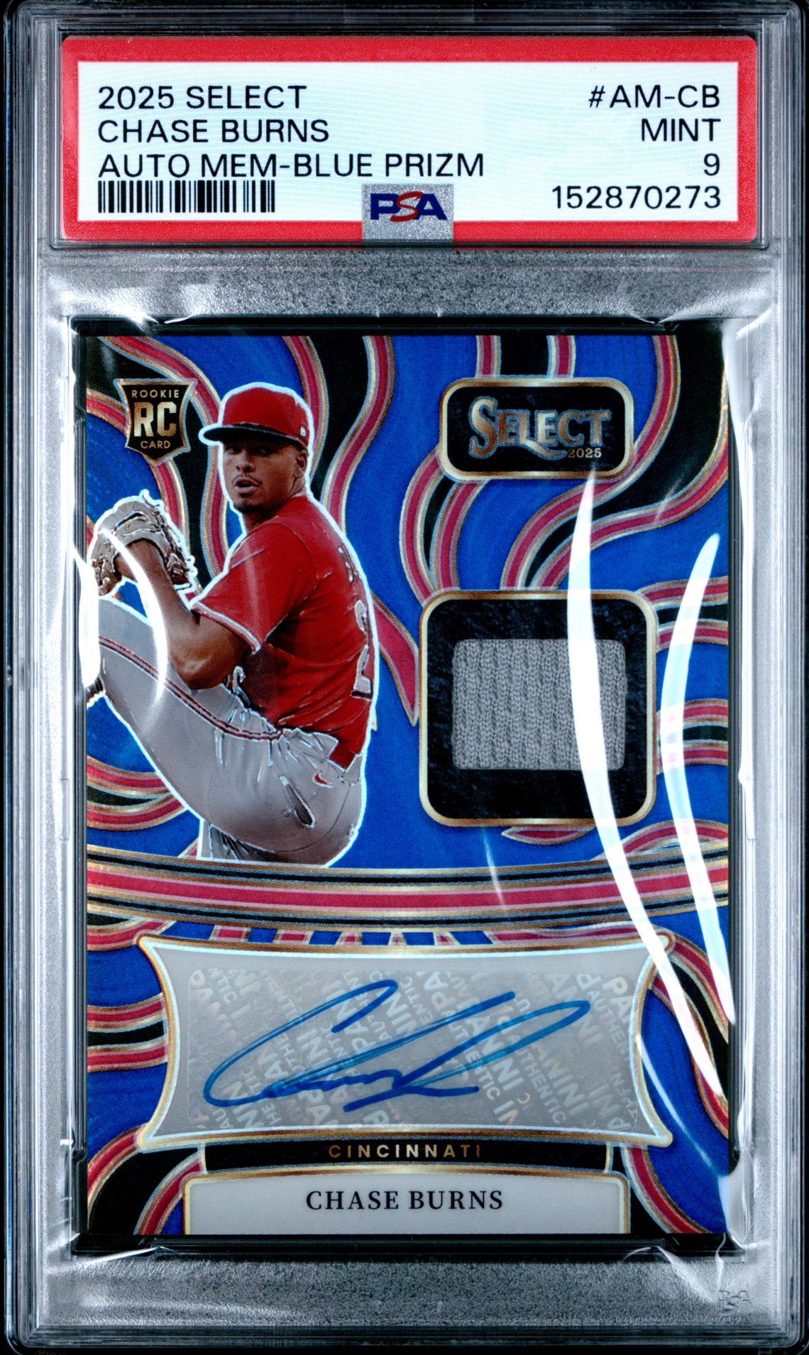 2025 Panini Select Autographed Memorabilia Chase Burns #Am-Cb (Auto Mem-Blue Prizm) Mint 9 front