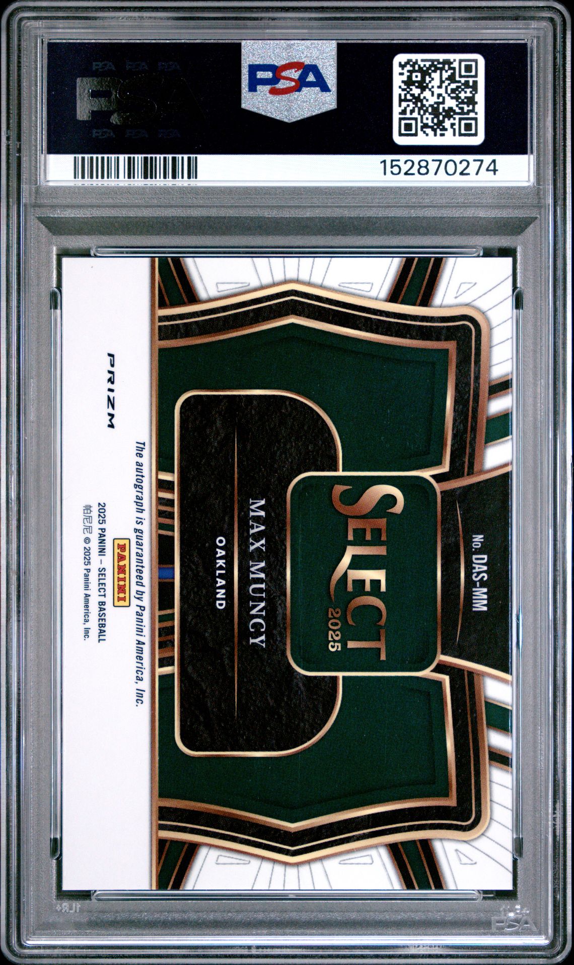 2025 Panini Select Diamond Action Signatures Max Muncy #Das-Mm Gem Mt 10 back