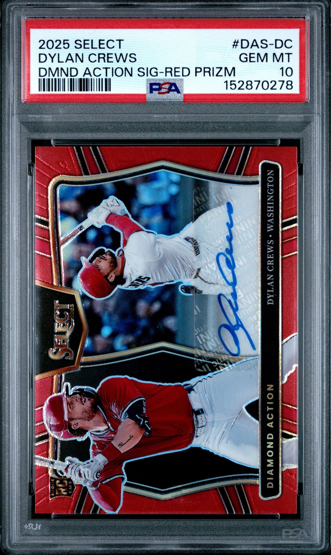 2025 Panini Select Diamond Action Signatures Dylan Crews #Das-Dc (Diamond Action Sig-Red Prizm) Gem Mt 10 front