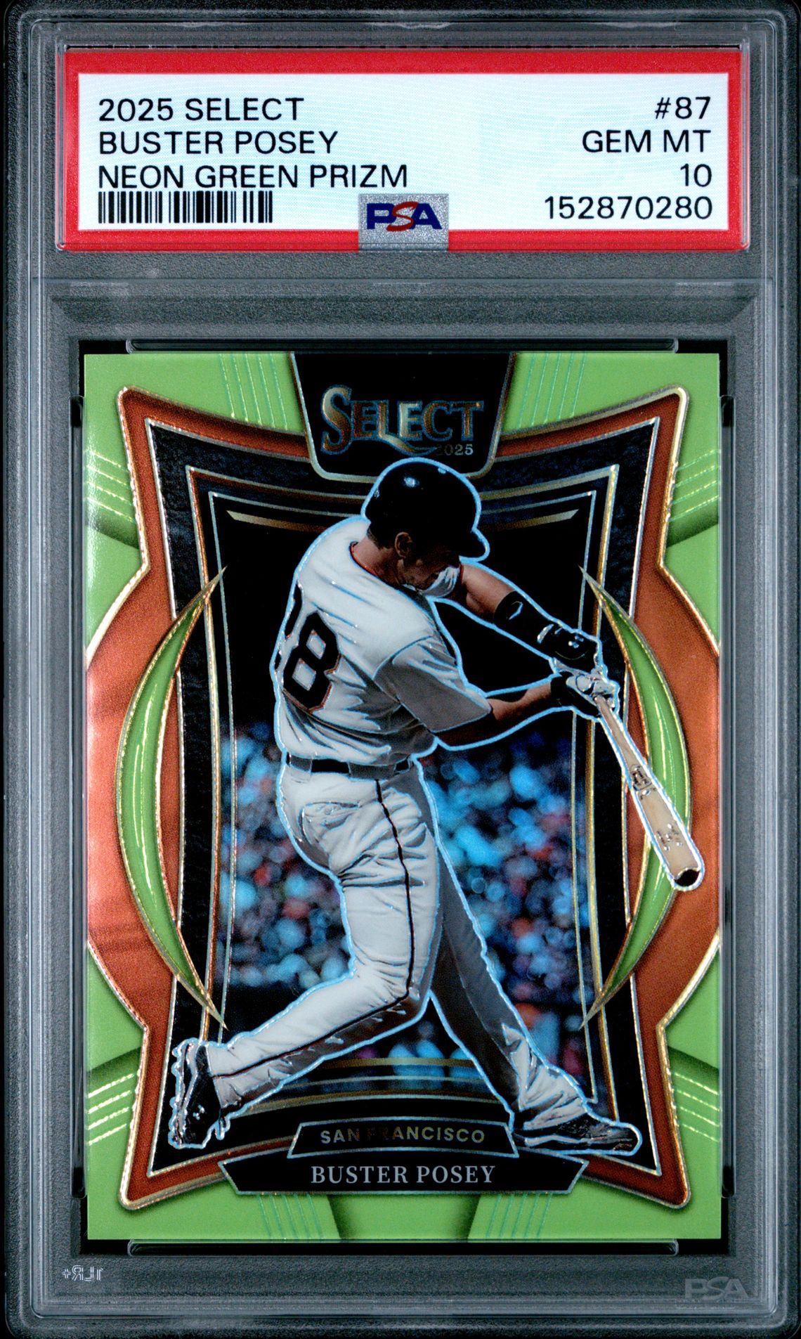 2025 Panini Select Buster Posey #87 (Neon Green Prizm) Gem Mt 10 front