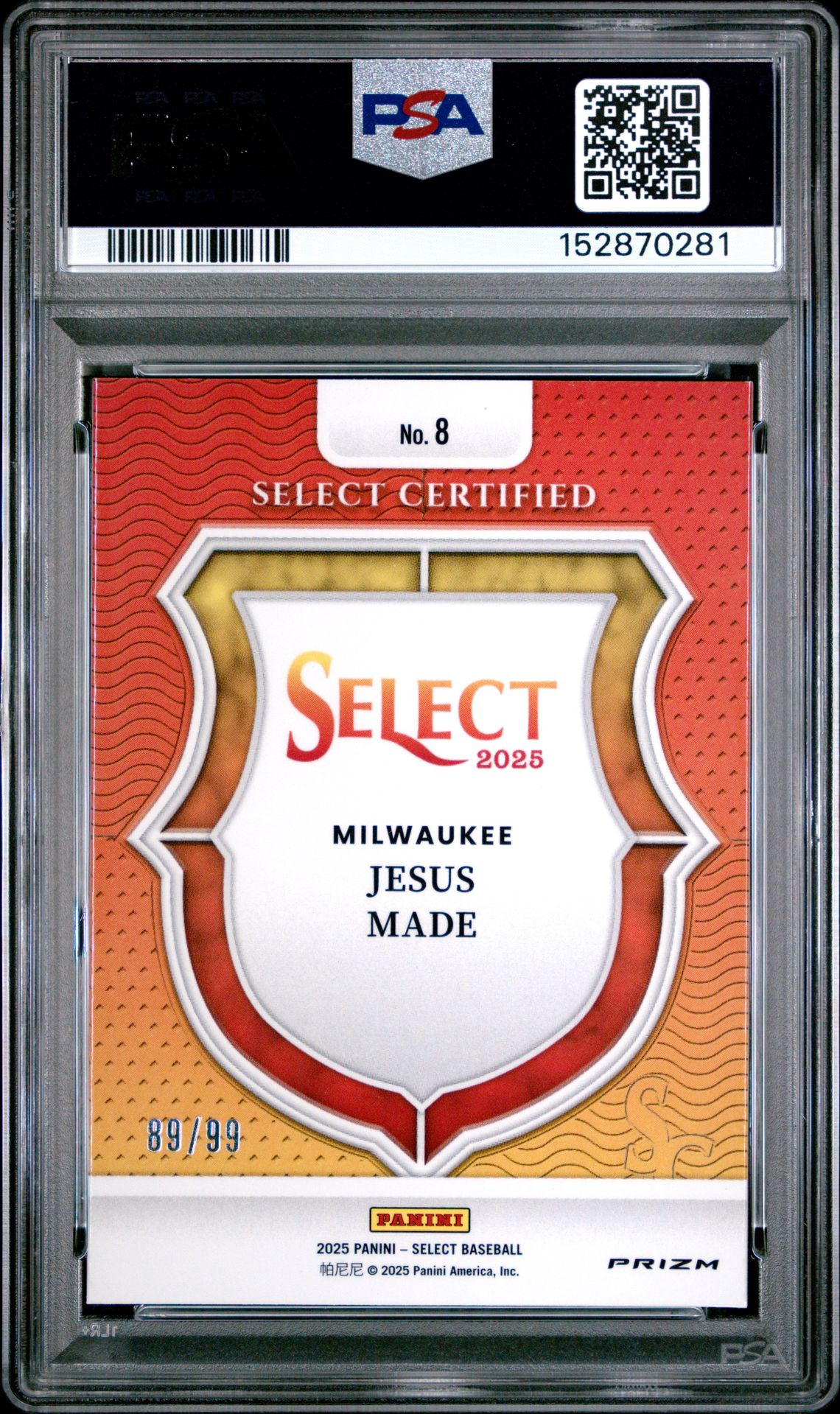 2025 Panini Select Select Certified Jesus Made #8 (Select Certified-Red Prizm) Gem Mt 10 back