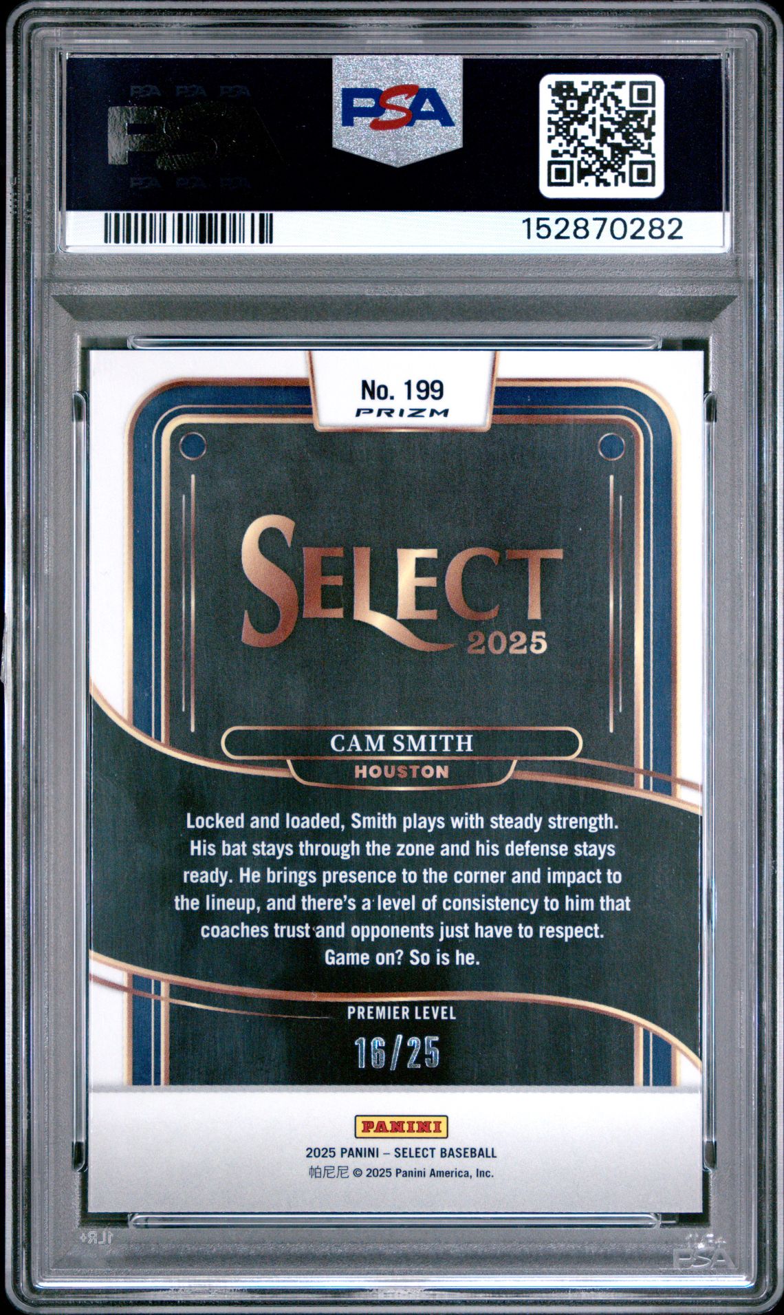 2025 Panini Select Cam Smith #199 (Tie-Dye Prizm) Gem Mt 10 back