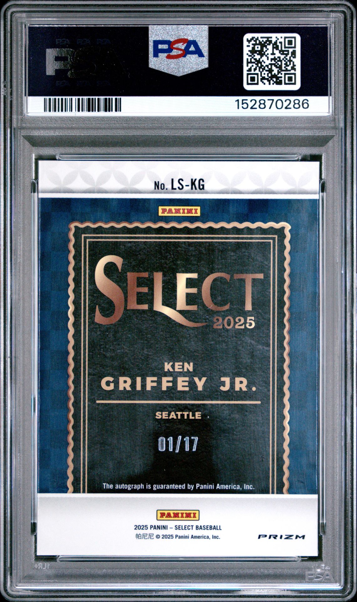 2025 Panini Select Legendary Signatures Ken Griffey Jr. #Ls-Kg (Legendary Sig-Mojo Fotl) Gem Mt 10 back