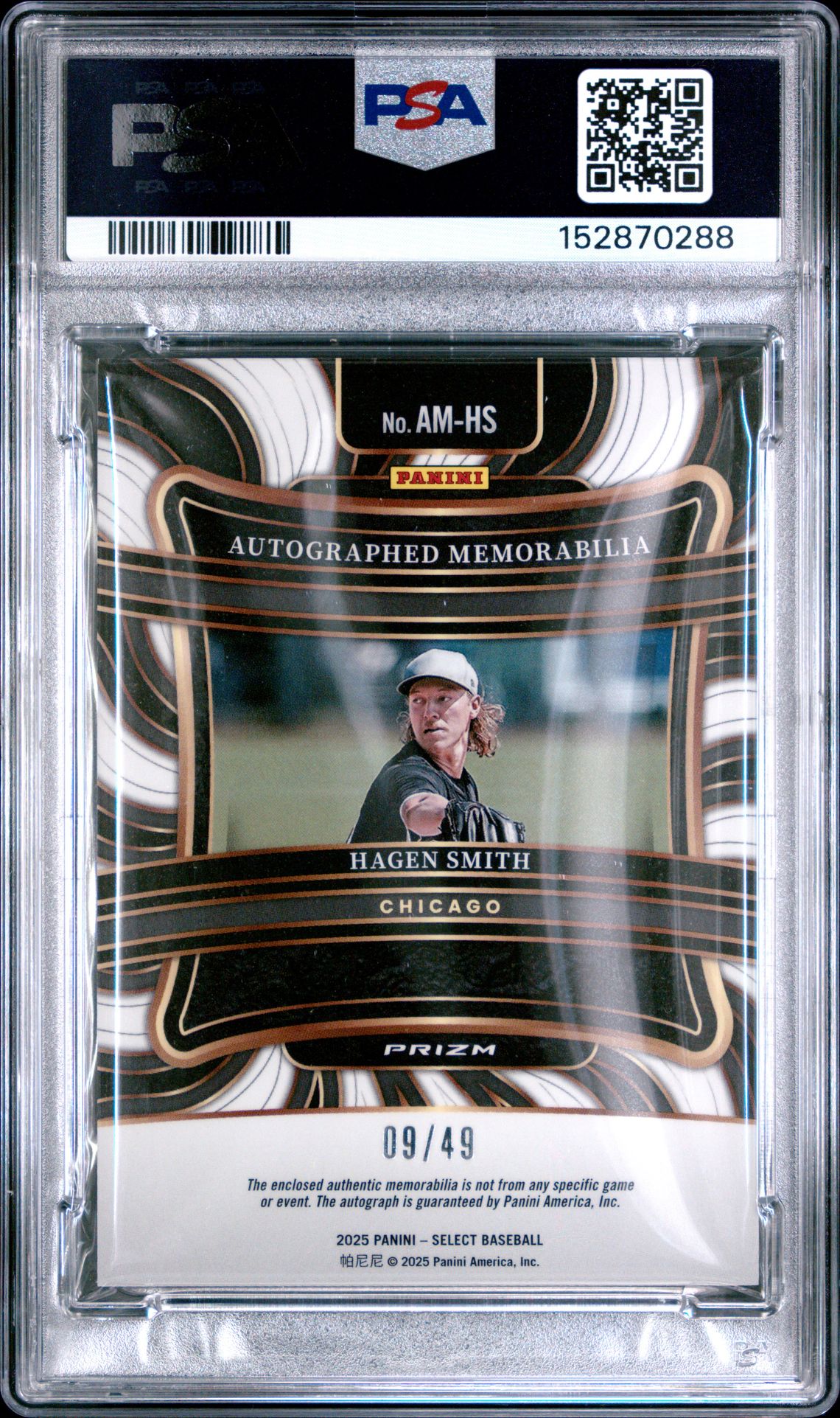 2025 Panini Select Autographed Memorabilia Hagen Smith #Am-Hs Gem Mt 10 back