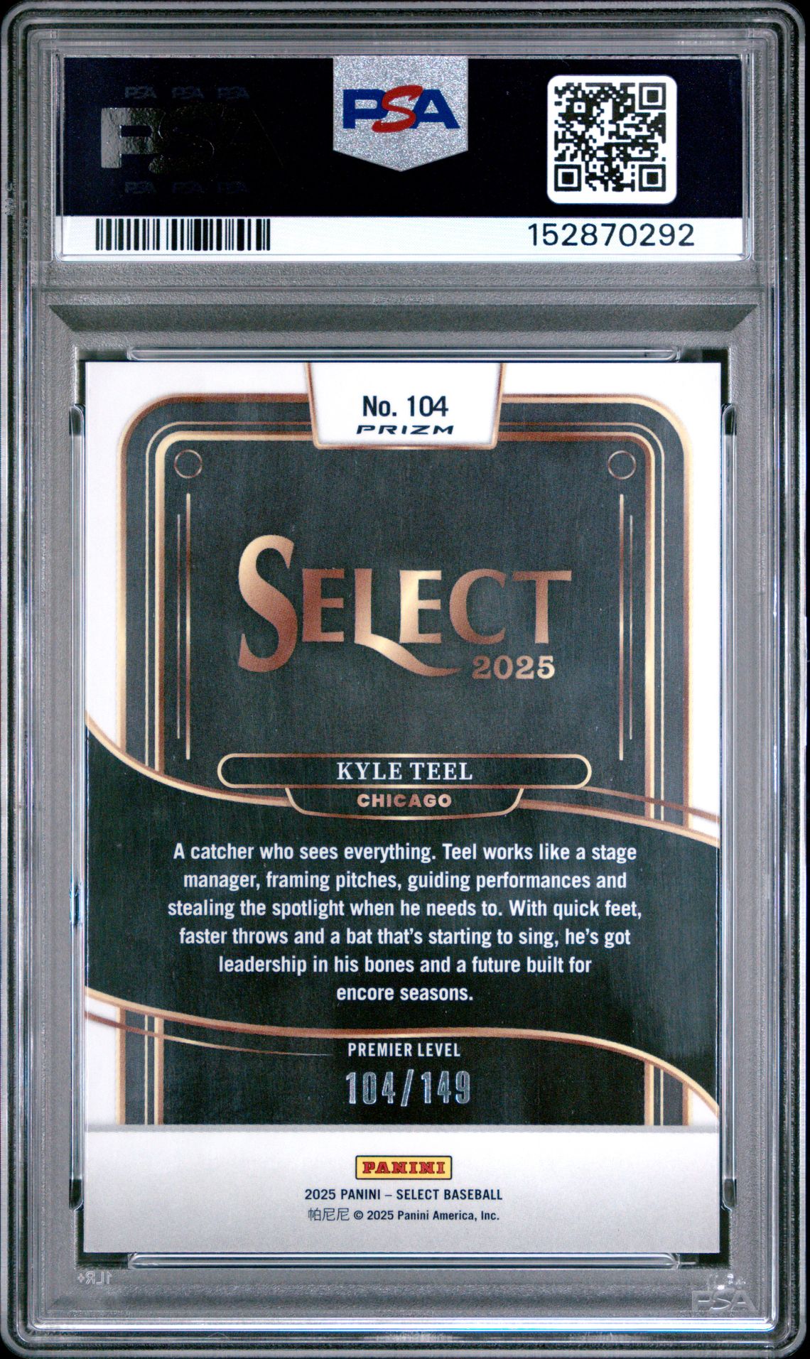 2025 Panini Select Kyle Teel #104 (Red Flash) Gem Mt 10 back