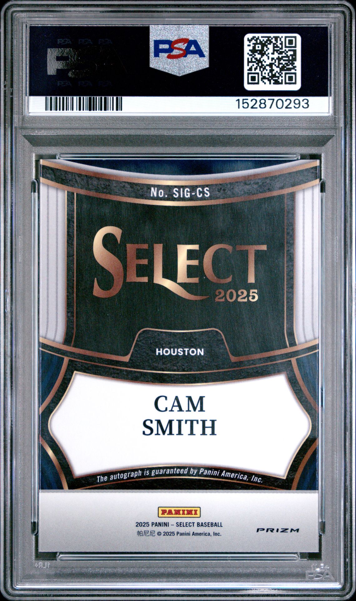 2025 Panini Select Signatures Cam Smith #Sig-Cs (Signatures) Mint 9 back