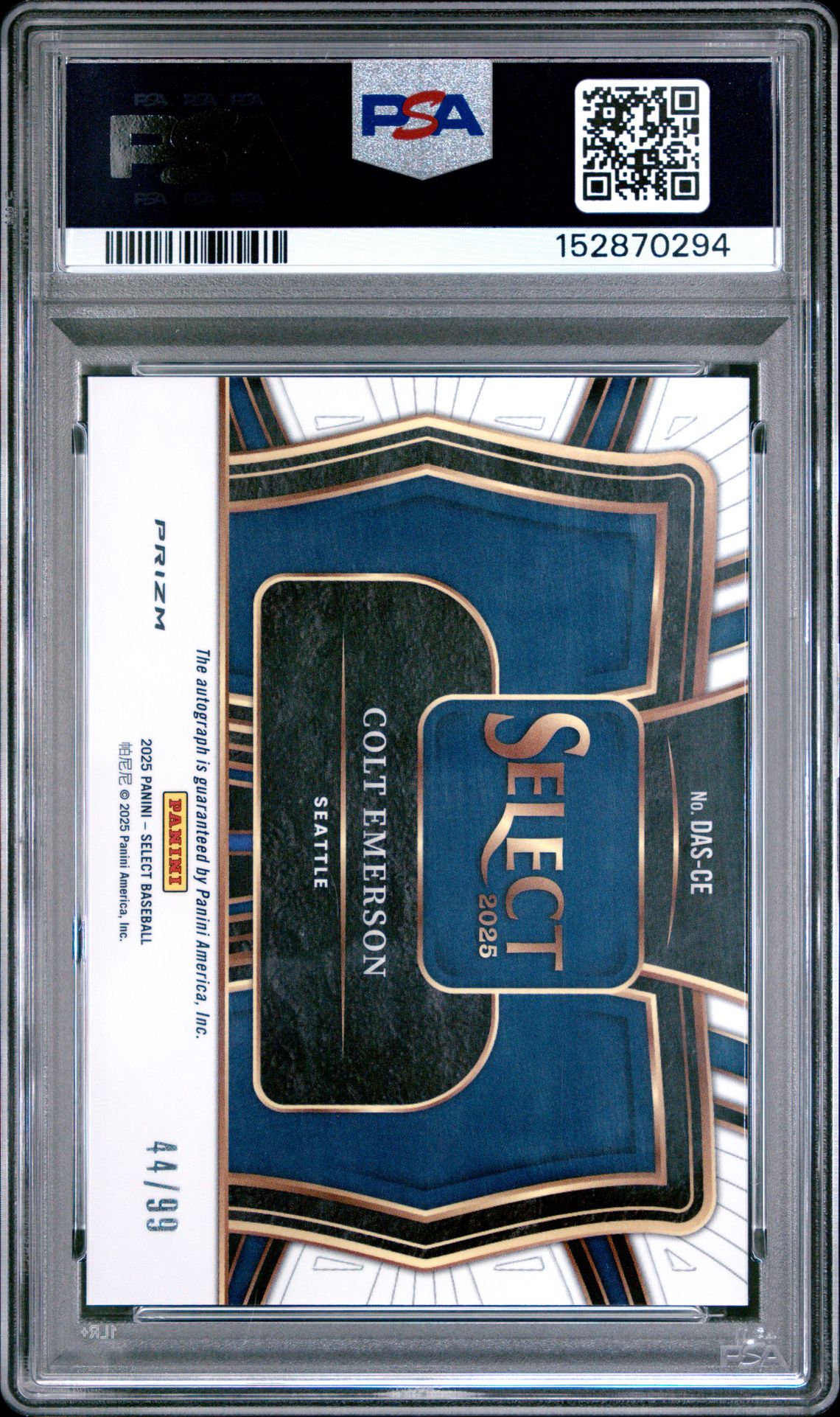 2025 Panini Select Diamond Action Signatures Colt Emerson #Das-Ce (Diamond Action Sig-Red Prizm) Gem Mt 10 back