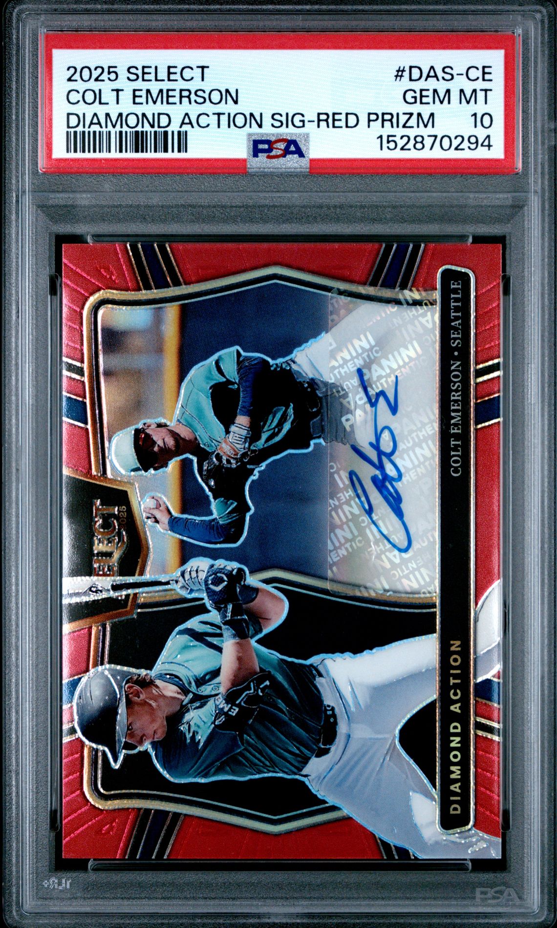 2025 Panini Select Diamond Action Signatures Colt Emerson #Das-Ce (Diamond Action Sig-Red Prizm) Gem Mt 10 front