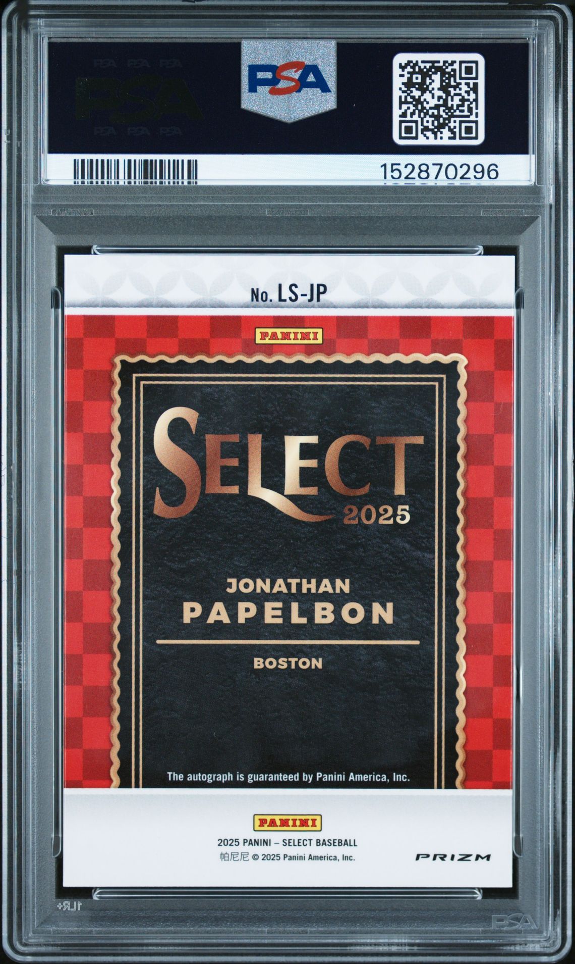 2025 Panini Select Legendary Signatures Jonathan Papelbon #Ls-Jp Mint 9 back