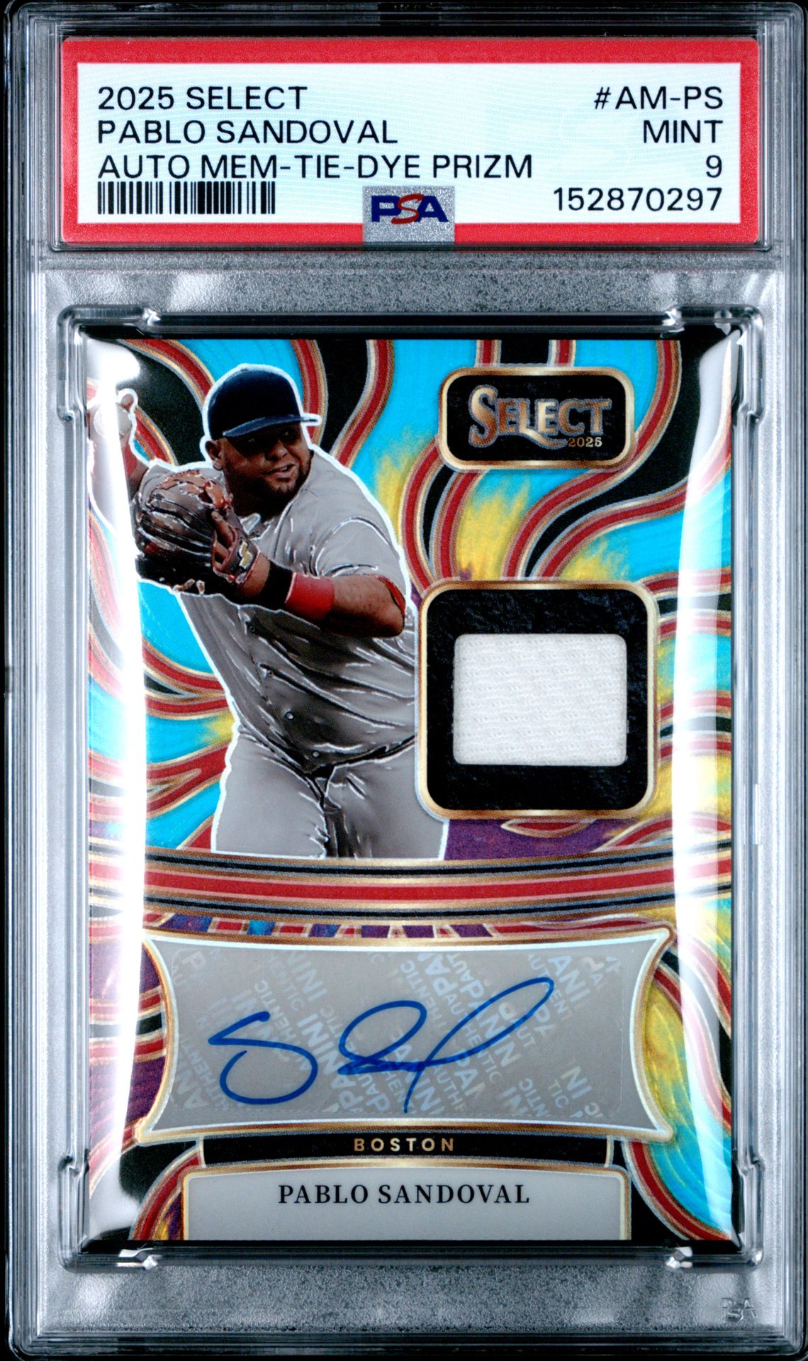2025 Panini Select Autographed Memorabilia Pablo Sandoval #Am-Ps (Auto Mem-Tie-Dye Prizm) Mint 9 front