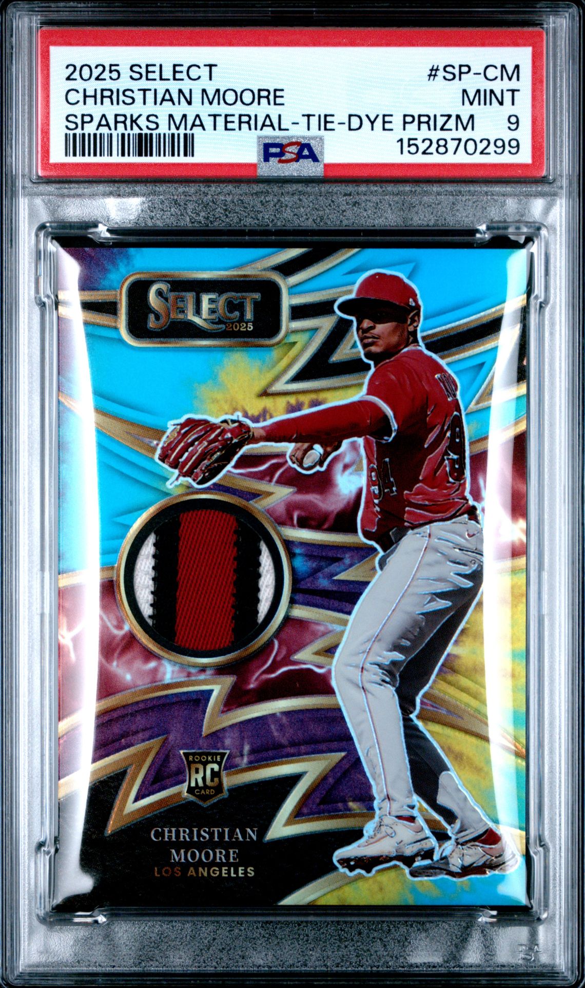 2025 Panini Select Sparks Materials Christian Moore #Sp-Cm (Sparks Mat-Tie-Dye Prizm) Mint 9 front