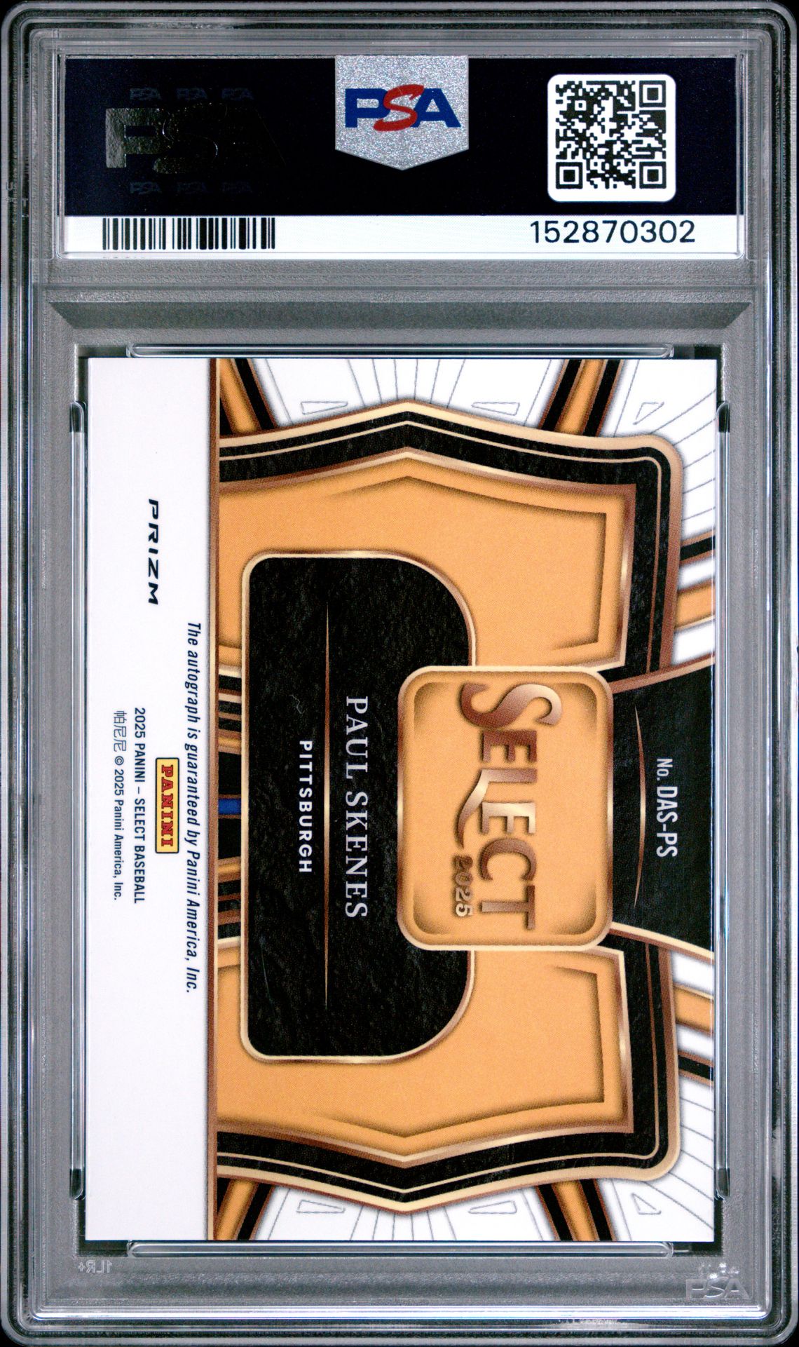 2025 Panini Select Diamond Action Signatures Paul Skenes #Das-Ps Gem Mt 10 back