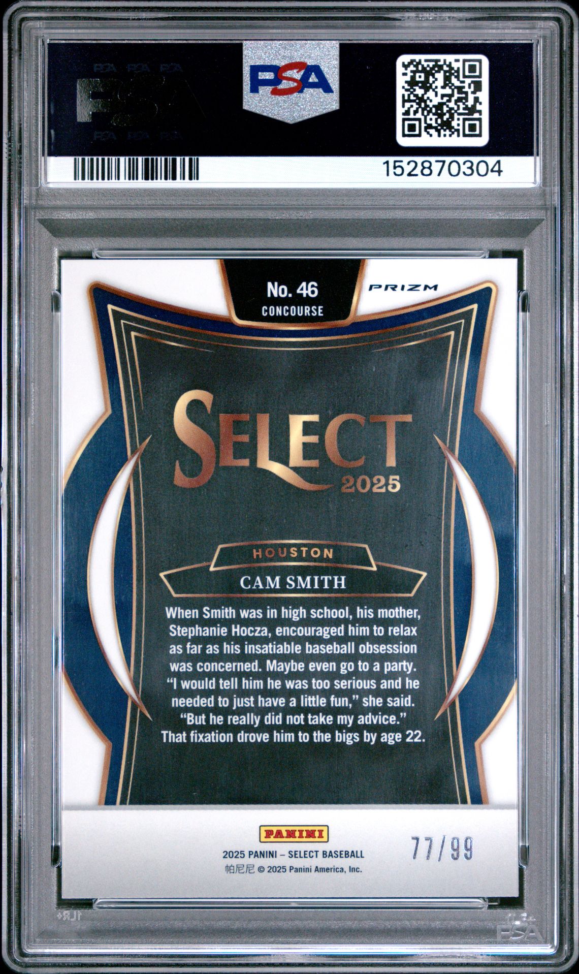 2025 Panini Select Cam Smith #46 (White Prizm) Mint 9 back
