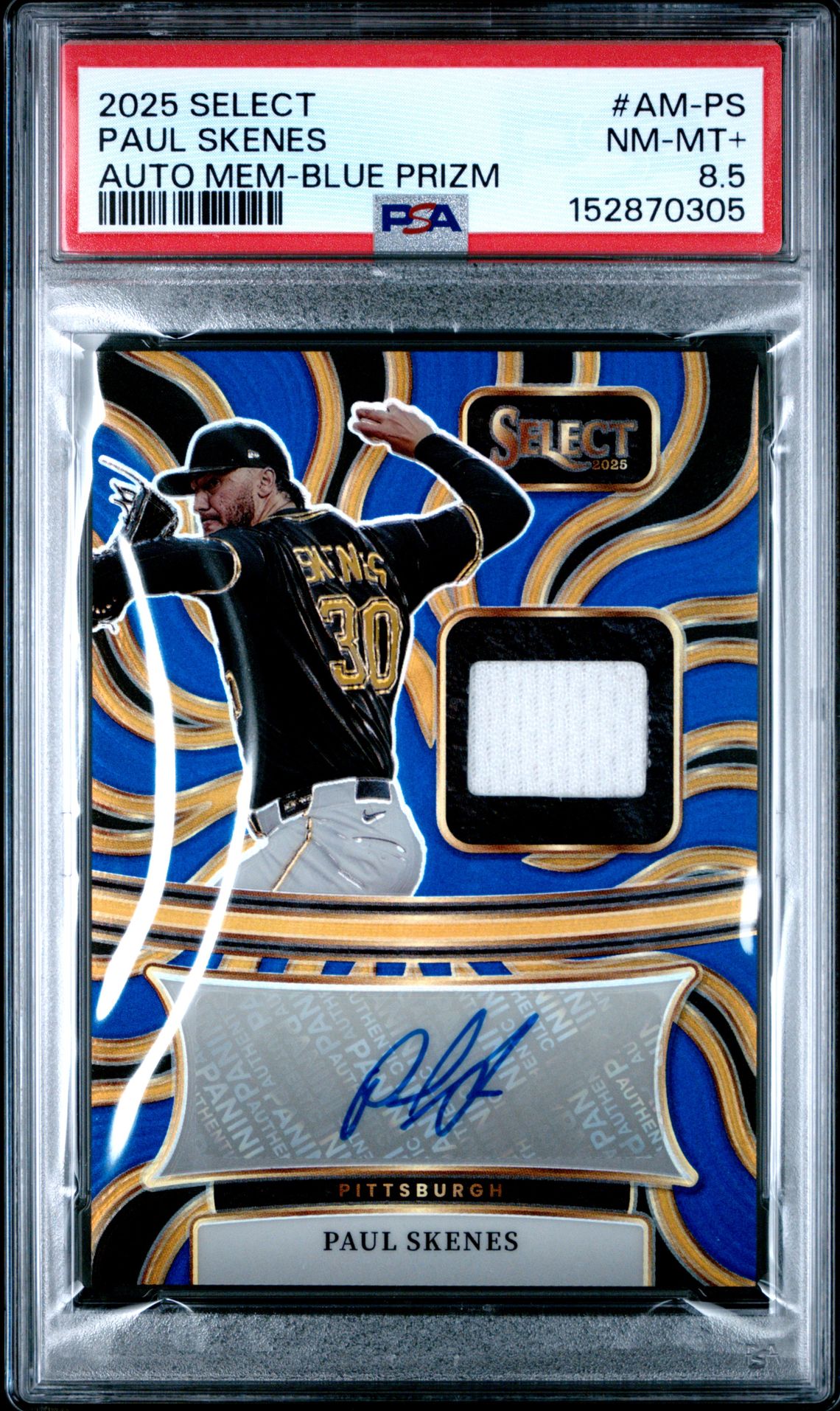 2025 Panini Select Autographed Memorabilia Paul Skenes #Am-Ps (Auto Mem-Blue Prizm) Nm-Mt+ 8.5 front
