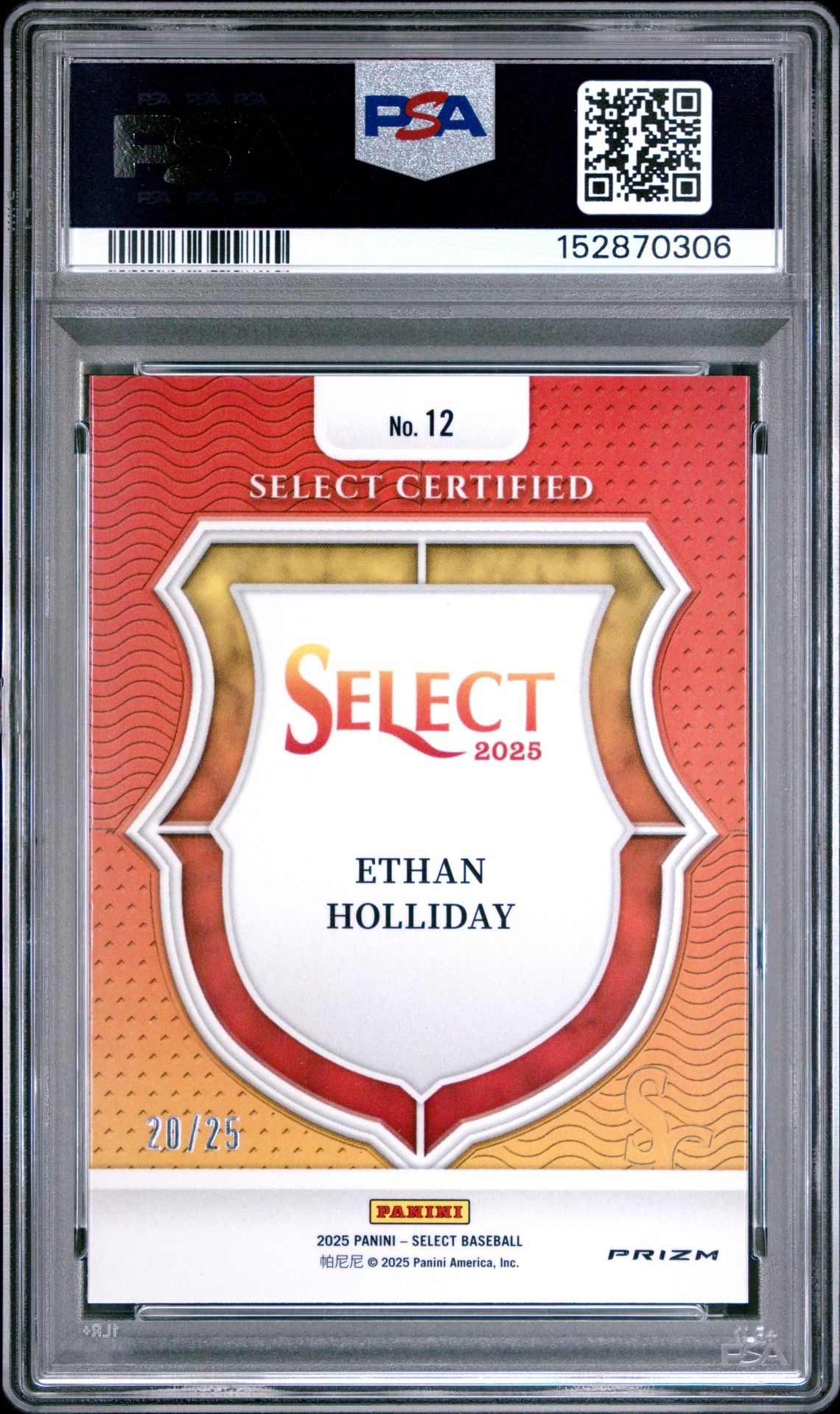 2025 Panini Select Select Certified Ethan Holliday #12 (Certified-Tie-Dye Prizm) Gem Mt 10 back