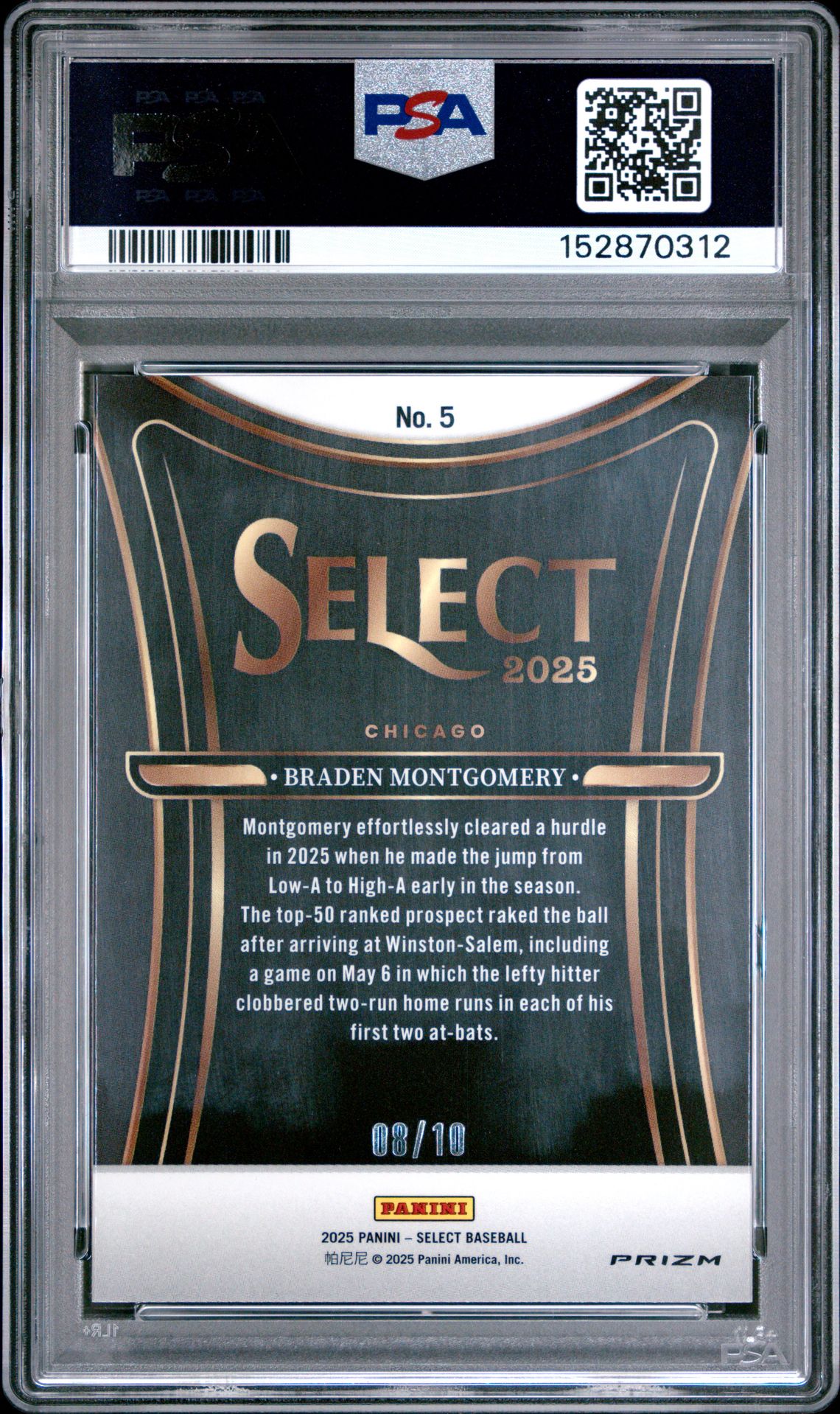 2025 Panini Select Phenomenon Braden Montgomery #5 (Phenomenon-Gold Prizm) Gem Mt 10 back