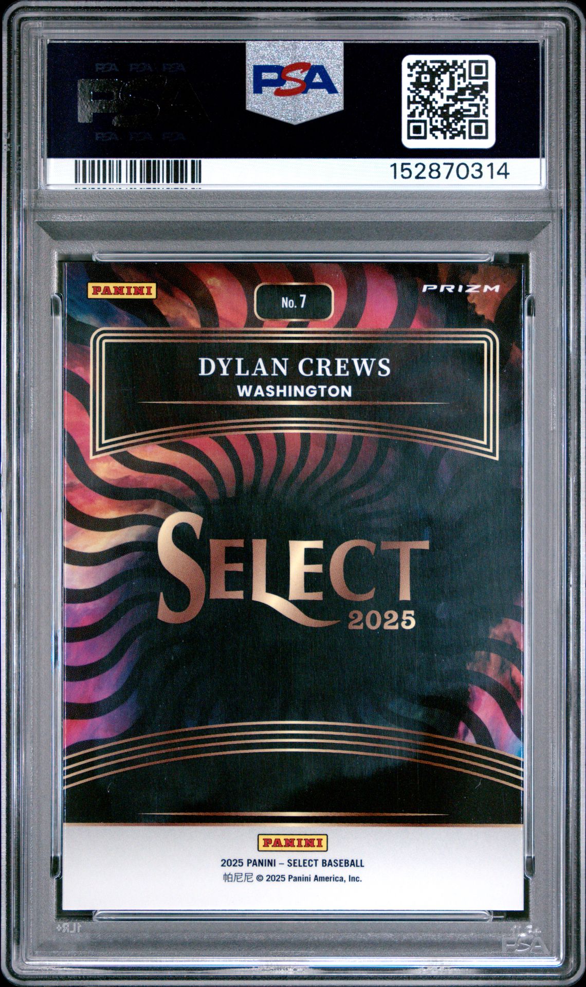 2025 Panini Select Color Wheel Dylan Crews #7 Gem Mt 10 back