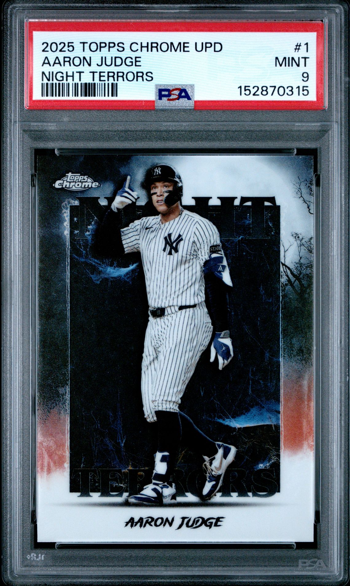 2025 Topps Chrome Update Night Terrors Aaron Judge #1 Mint 9 front