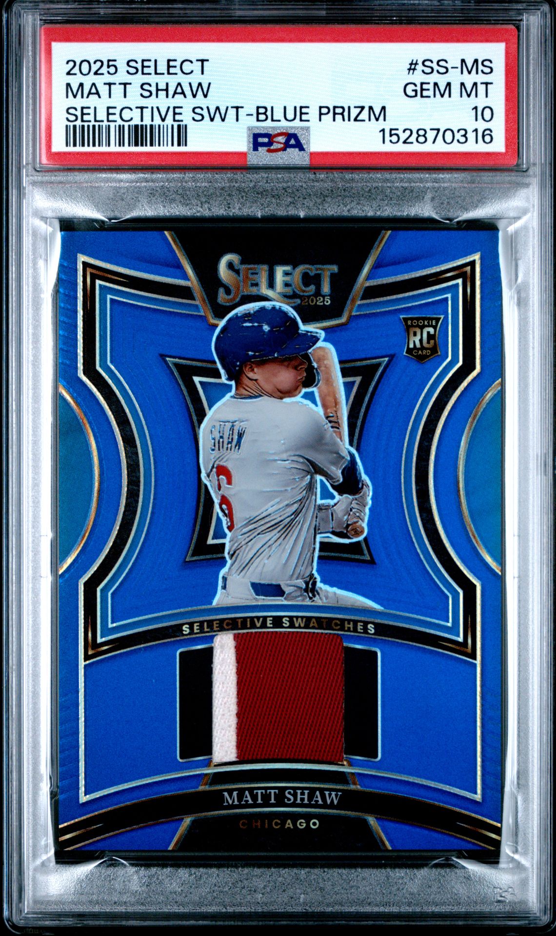 2025 Panini Select Selective Swatches Matt Shaw #Ss-Ms (Selective Swt-Blue Prizm) Gem Mt 10 front