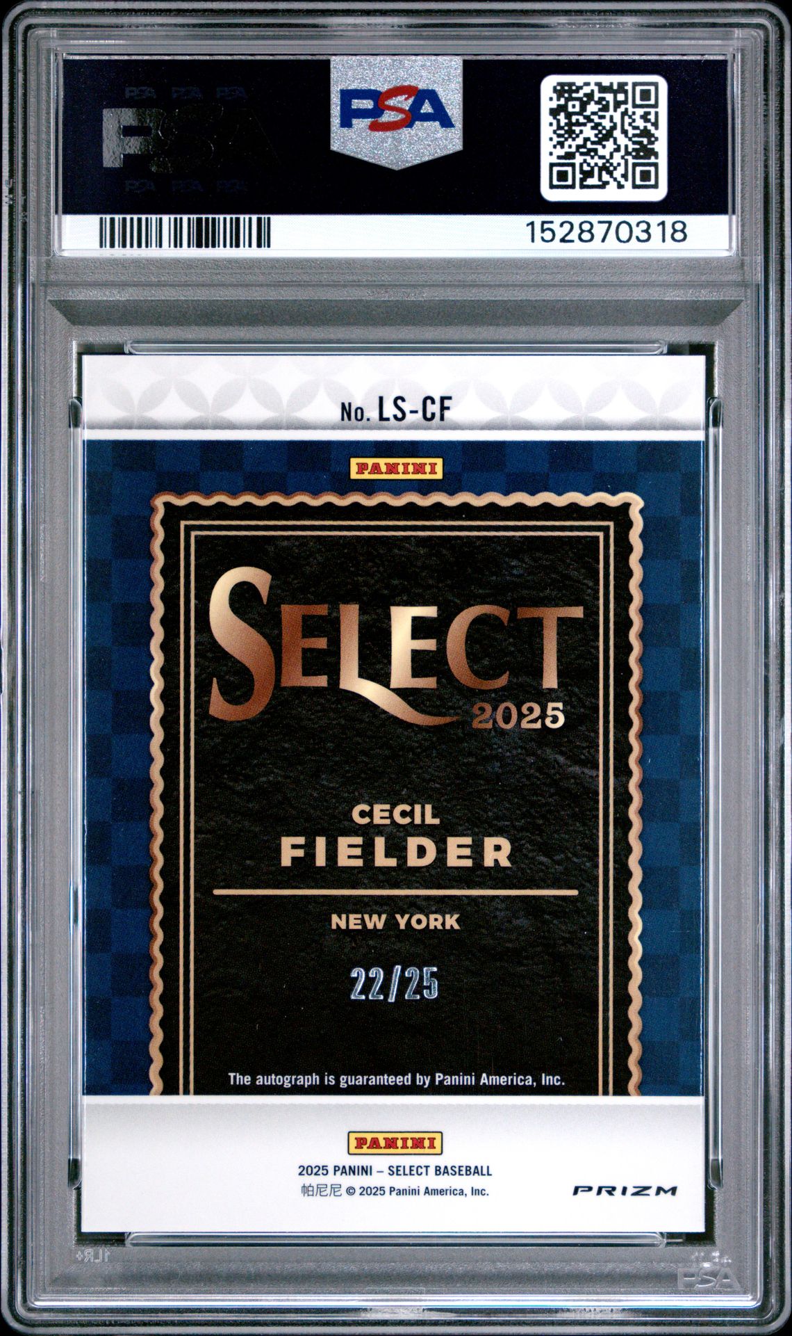 2025 Panini Select Legendary Signatures Cecil Fielder #Ls-Cf (Legendary Sig-Tie-Dye Prizm) Gem Mt 10 back