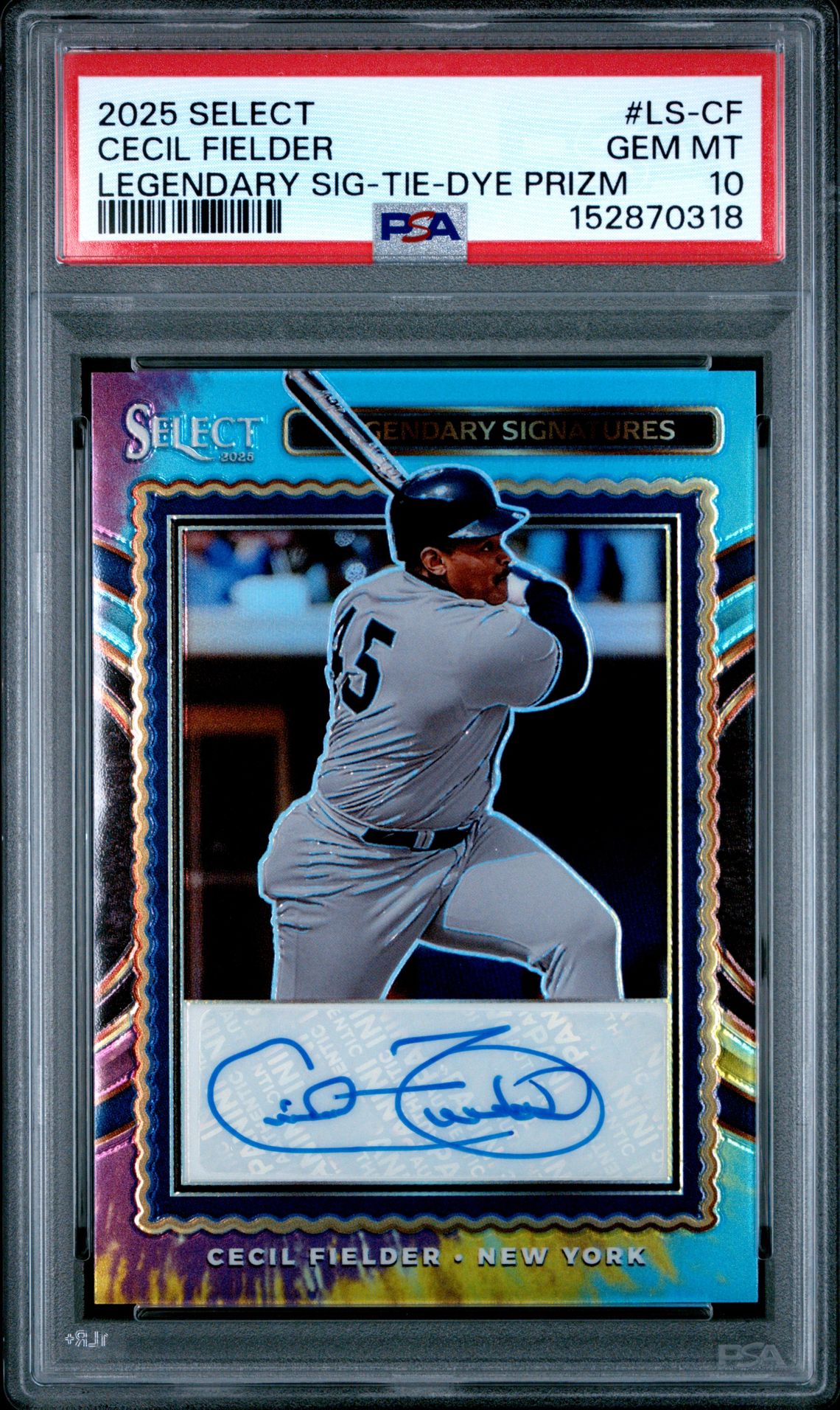 2025 Panini Select Legendary Signatures Cecil Fielder #Ls-Cf (Legendary Sig-Tie-Dye Prizm) Gem Mt 10 front