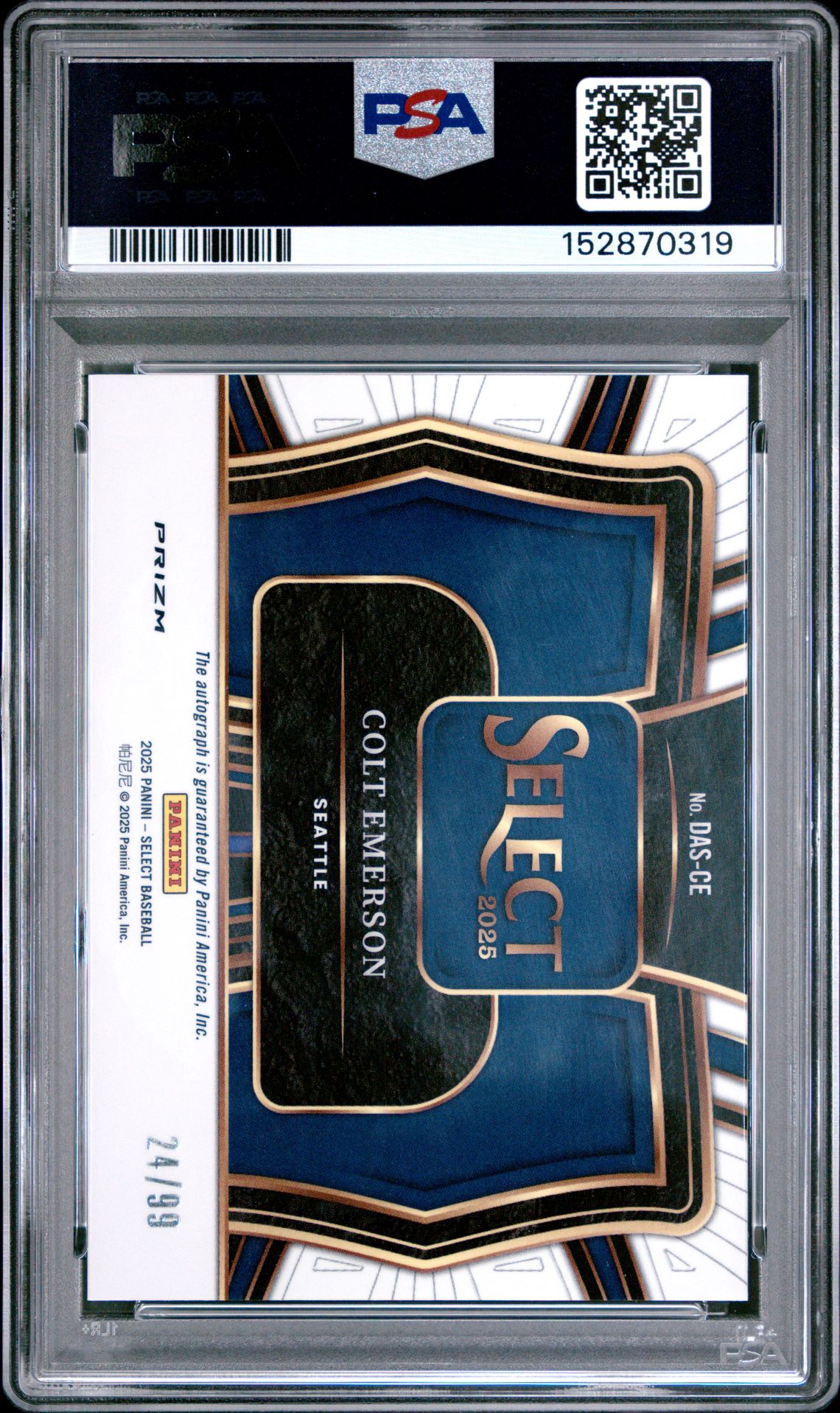 2025 Panini Select Diamond Action Signatures Colt Emerson #Das-Ce (Diamond Action Sig-Red Prizm) Gem Mt 10 back