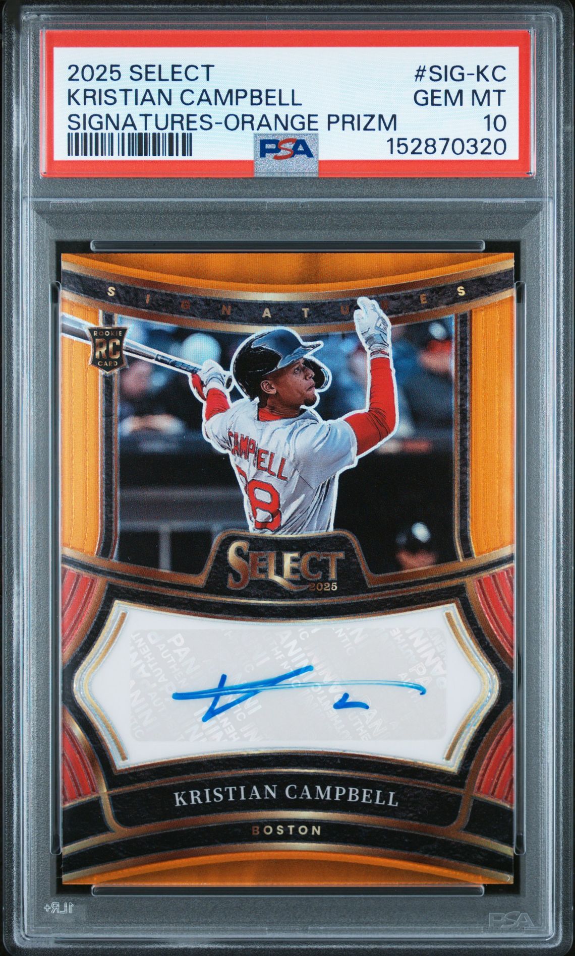 2025 Panini Select Signatures Kristian Campbell #Sig-Kc (Signatures-Orange Prizm) Gem Mt 10 front