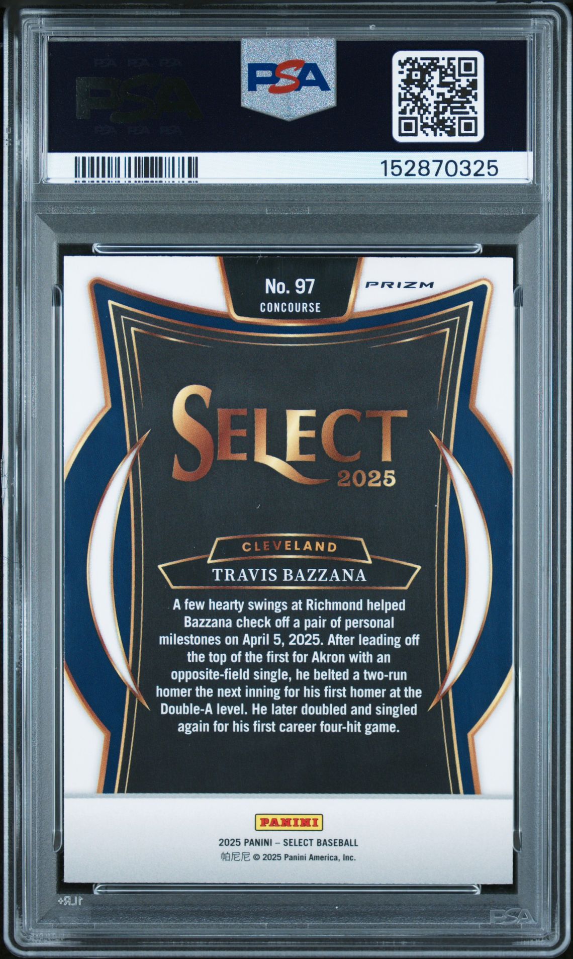 2025 Panini Select Travis Bazzana #97 (Tri-Color Prizm) Nm-Mt 8 back