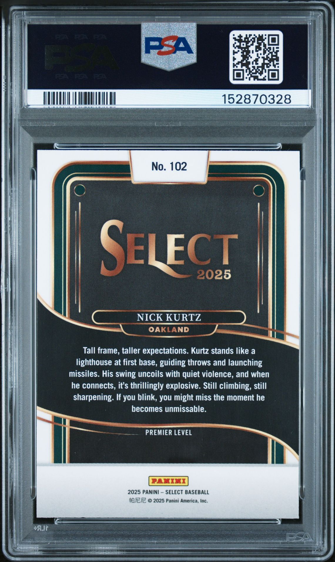 2025 Panini Select Nick Kurtz #102 Gem Mt 10 back