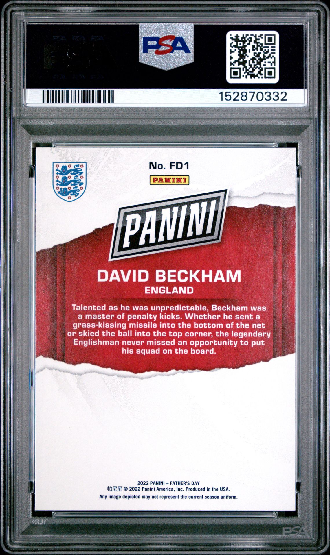2022 Panini Father's Day David Beckham #Fd1 Gem Mt 10 back