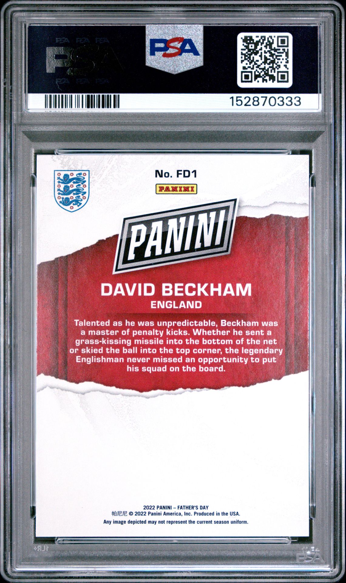 2022 Panini Father's Day David Beckham #Fd1 Gem Mt 10 back