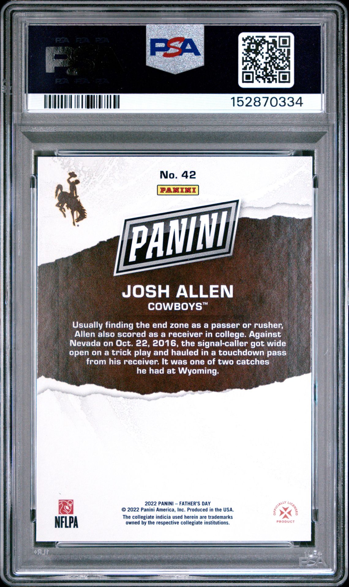 2022 Panini Father's Day Josh Allen #42 Gem Mt 10 back