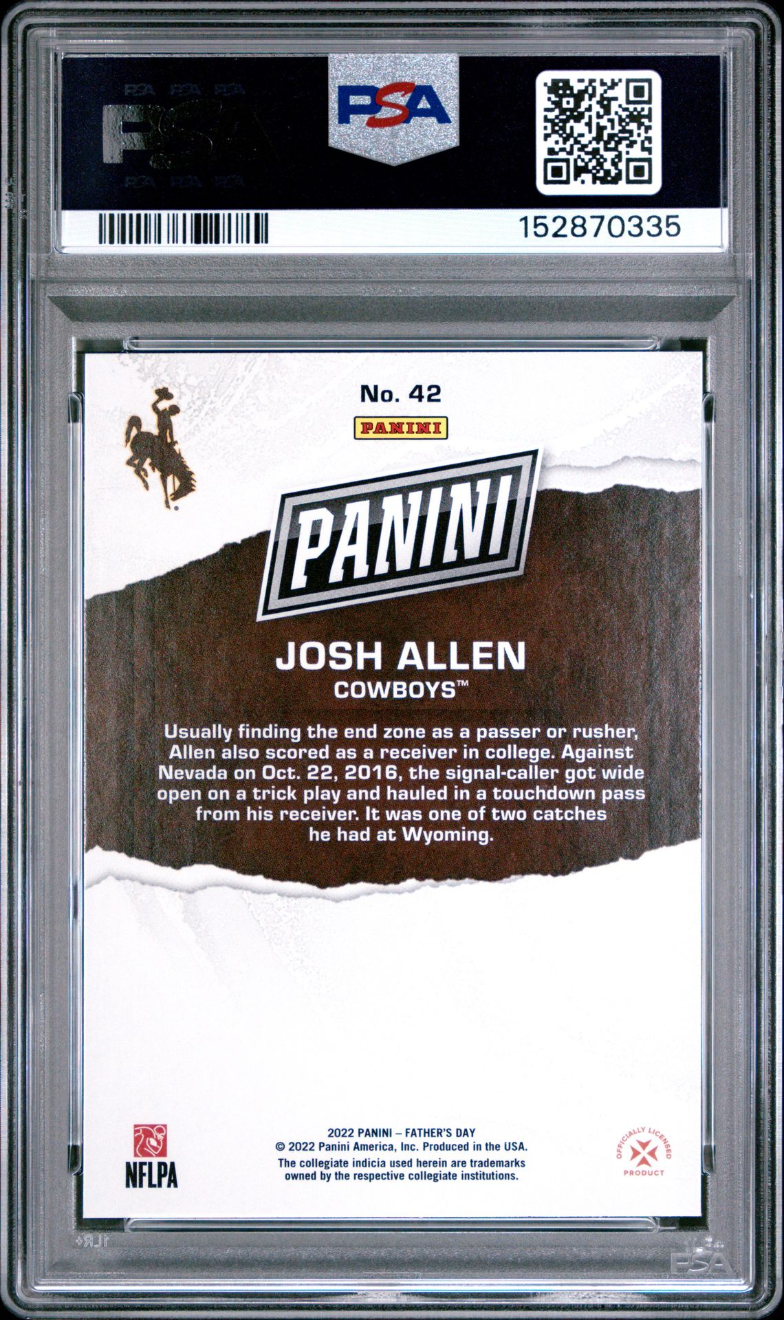 2022 Panini Father's Day Josh Allen #42 Mint 9 back