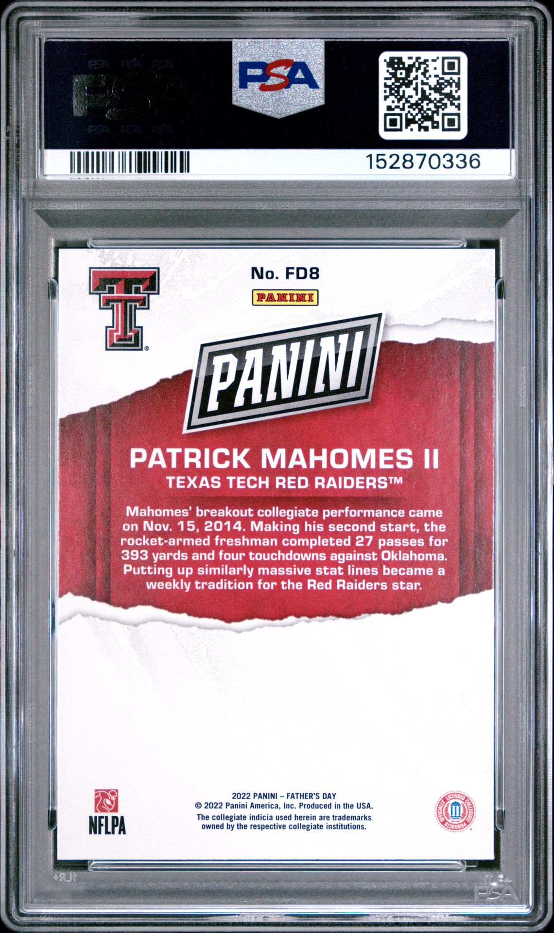 2022 Panini Father's Day Patrick Mahomes Ii #Fd8 Gem Mt 10 back