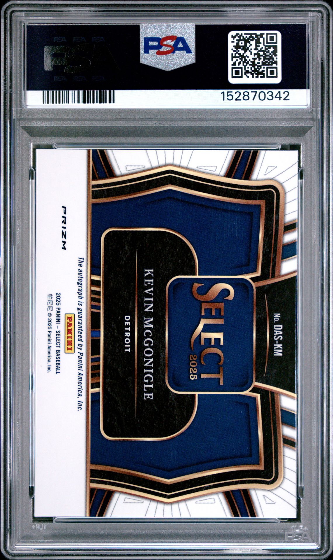 2025 Panini Select Diamond Action Signatures Kevin Mcgonigle #Das-Km Gem Mt 10 back