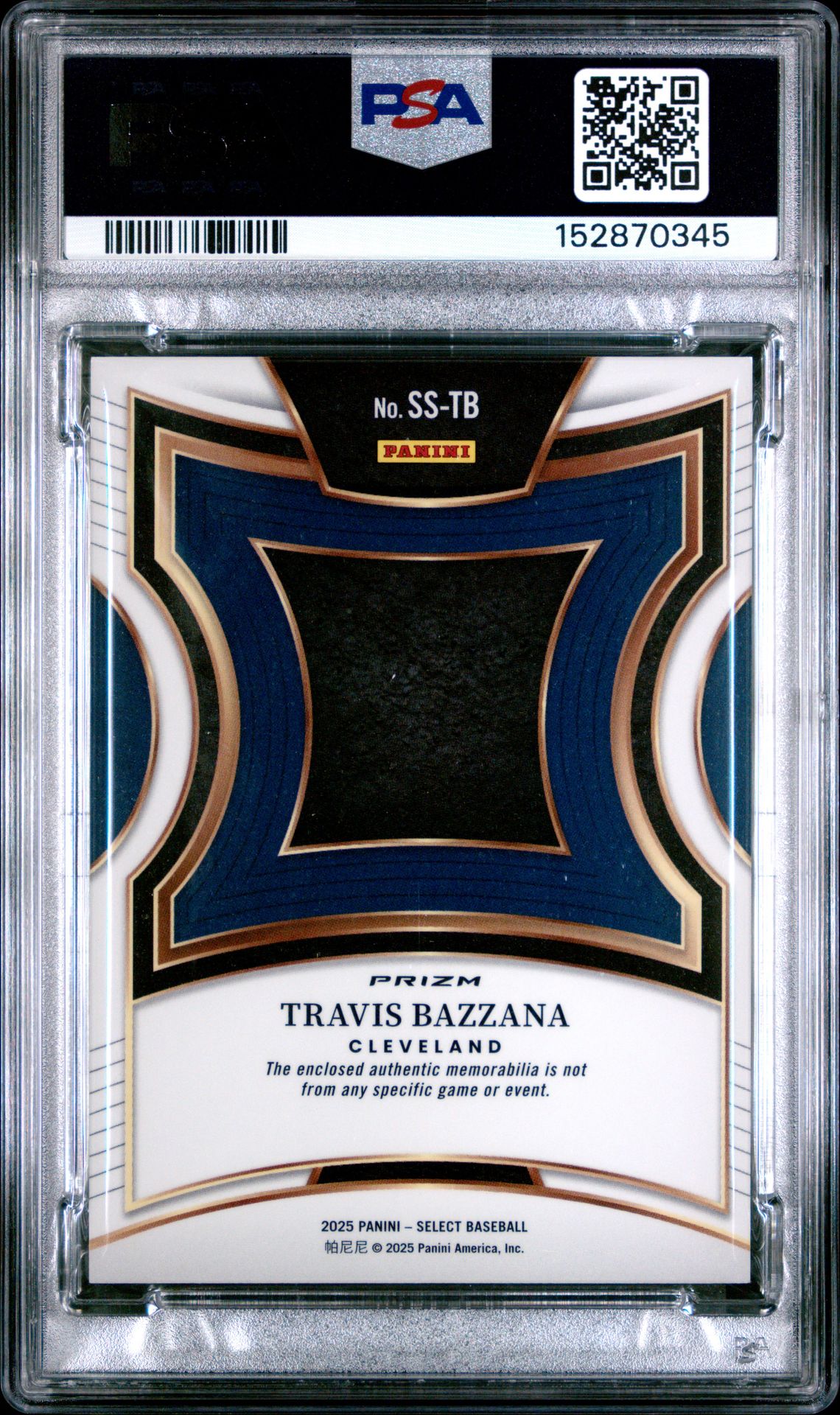 2025 Panini Select Selective Swatches Travis Bazzana #Ss-Tb Gem Mt 10 back