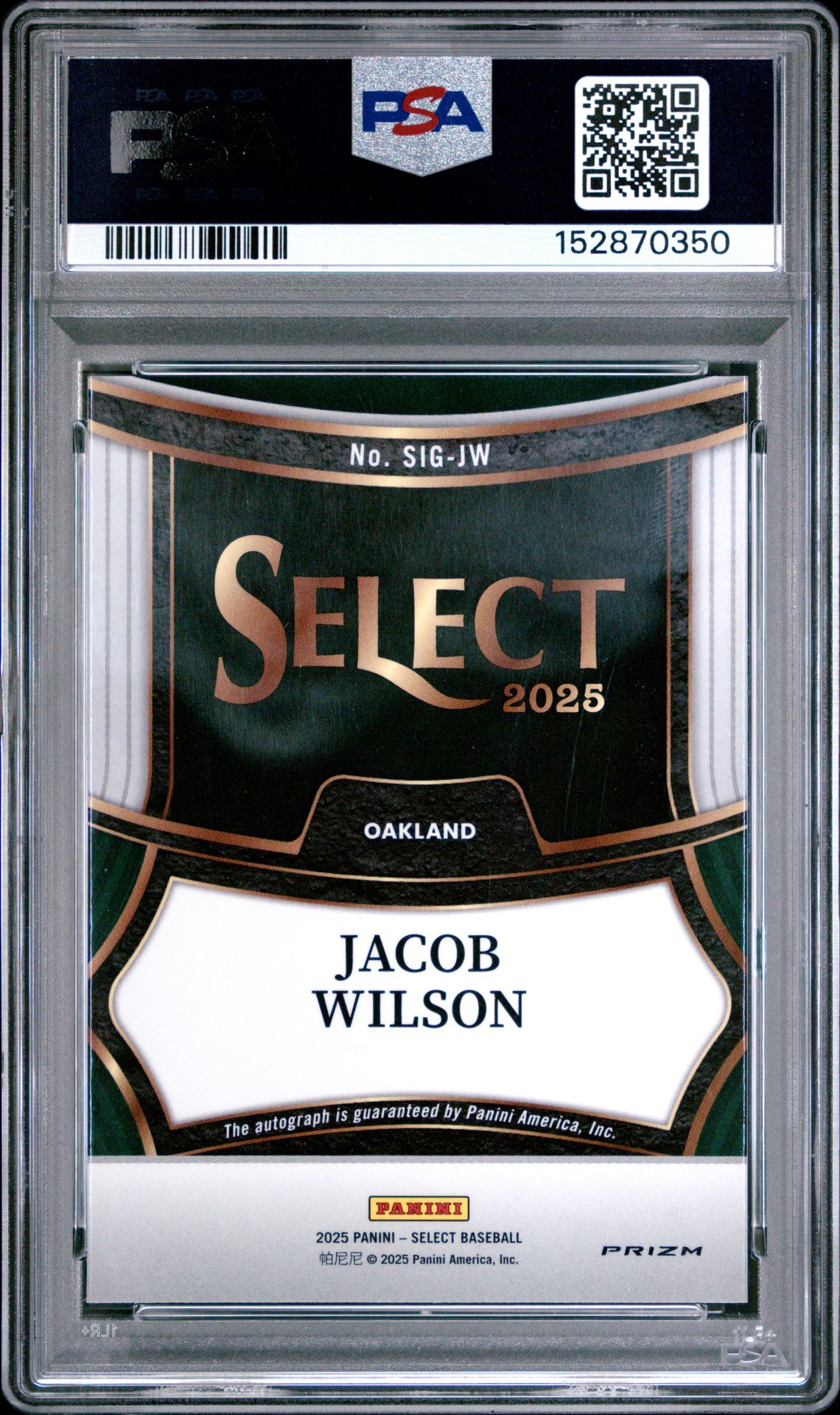 2025 Panini Select Signatures Jacob Wilson #Sig-Jw (Signatures) Mint 9 back