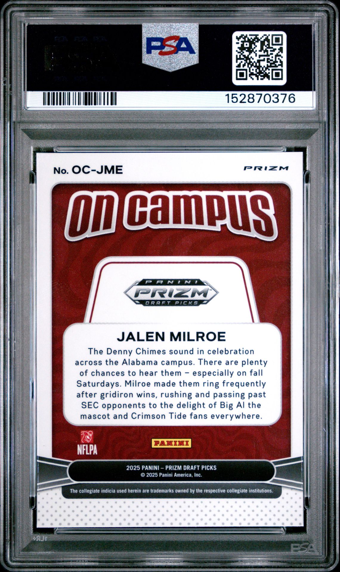 2025 Panini Prizm Draft Picks On Campus Jalen Milroe #Oc-Jme Mint 9 back